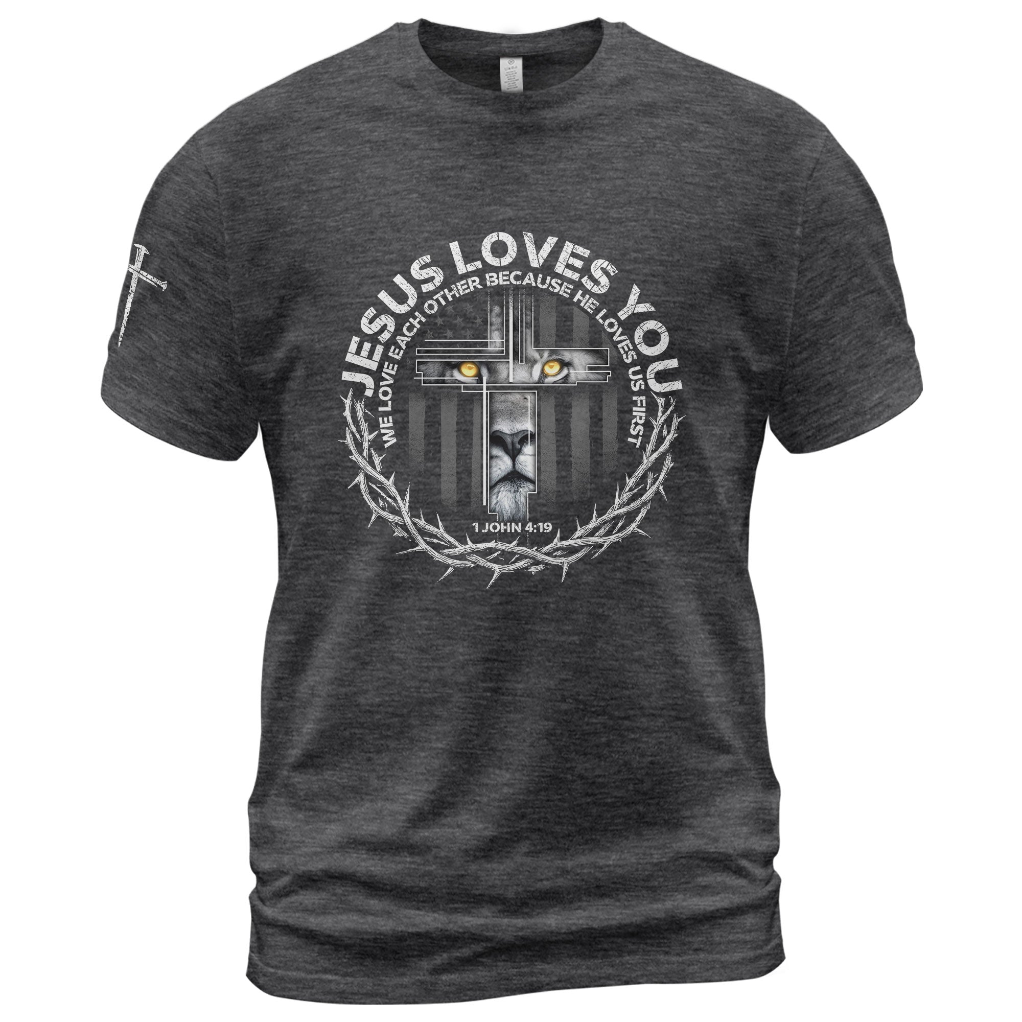Jesus Loves You Lion Cross Crown of Thorns - Christian Tee Shirts, Christian Shirts for Men - Rust Field Wear