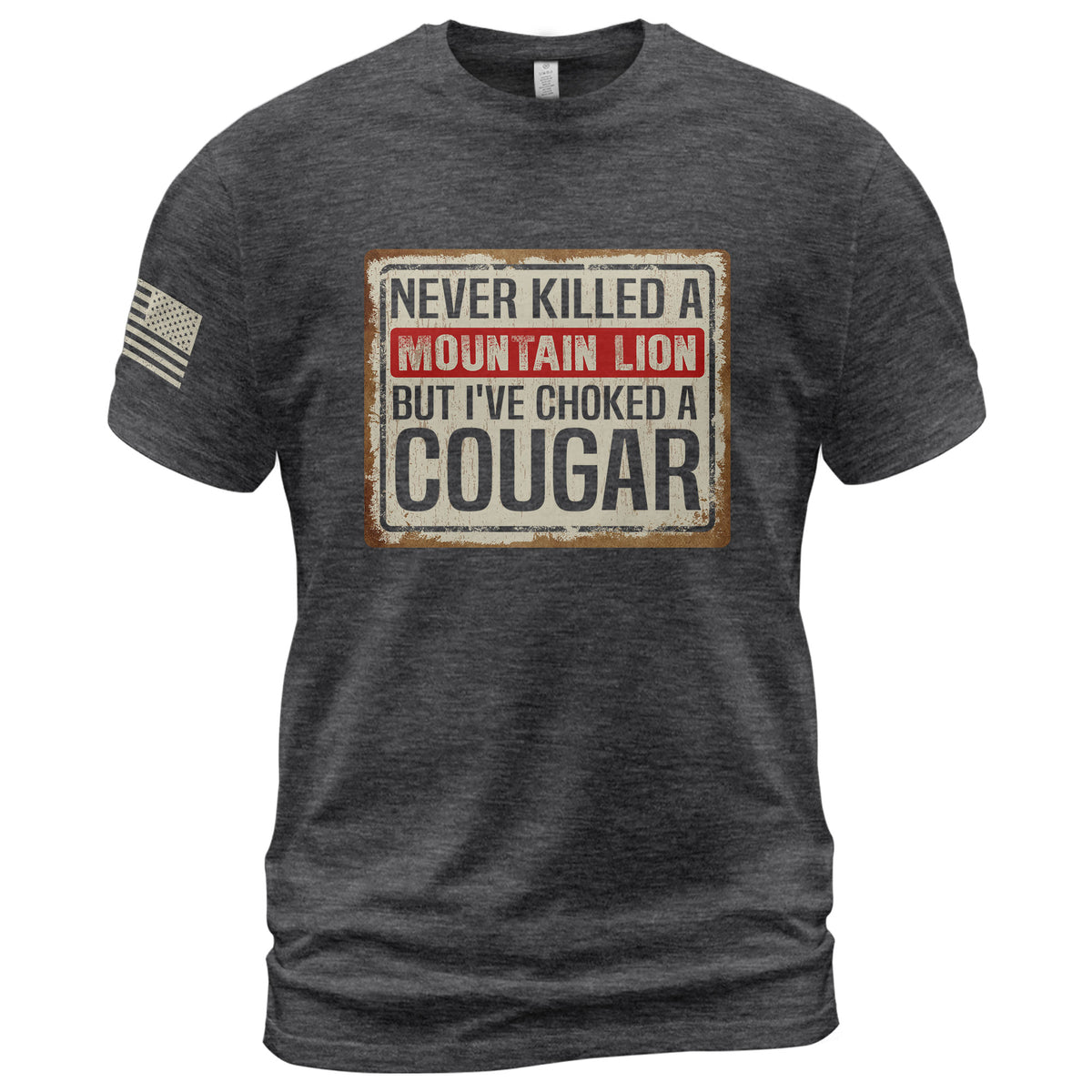 Never Killed A Mountain Lion But Ive Choked A Cougar Retro Plate Graphic T-Shirt