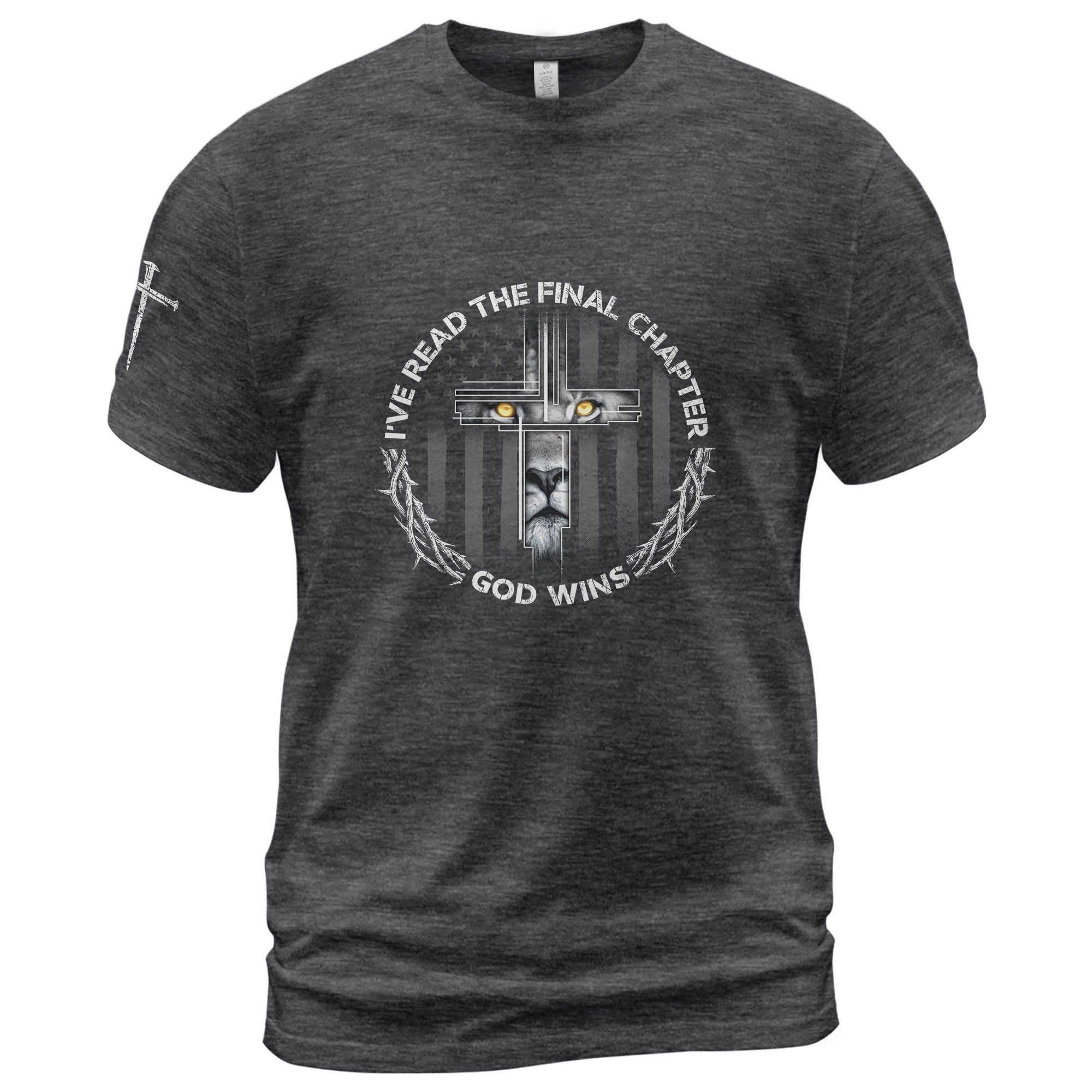 Christian Tee Shirts, God Wins Lion Cross Final Chapter Christian - Christian Shirts for Men - Rust Field Wear