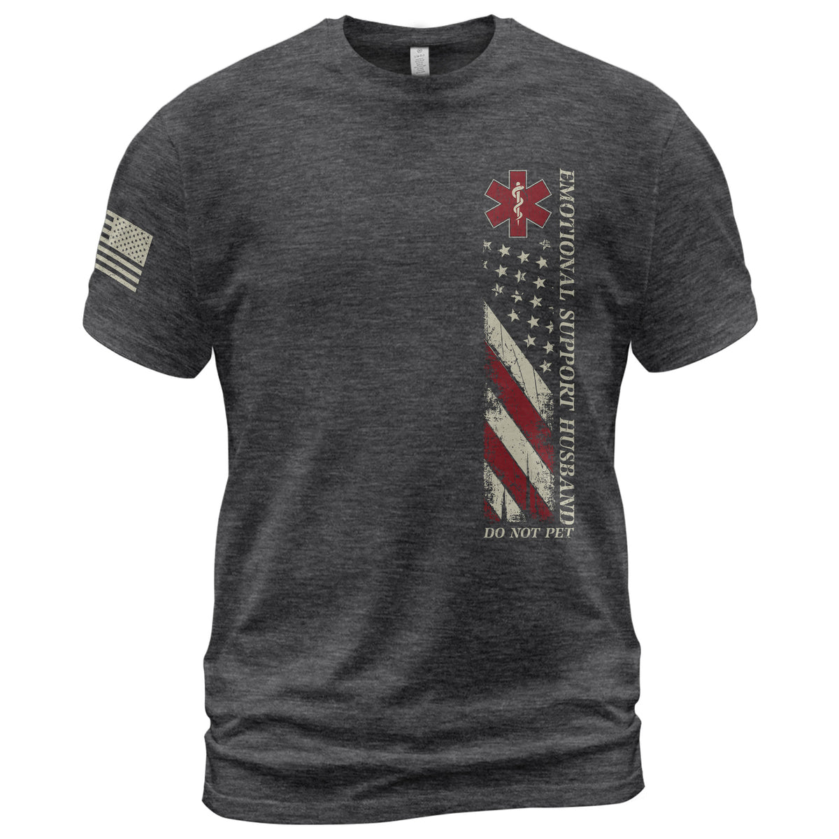 Emotional Support Husband Do Not Pet Sarcastic Flag Tee Shirt Casual Cotton Apparel