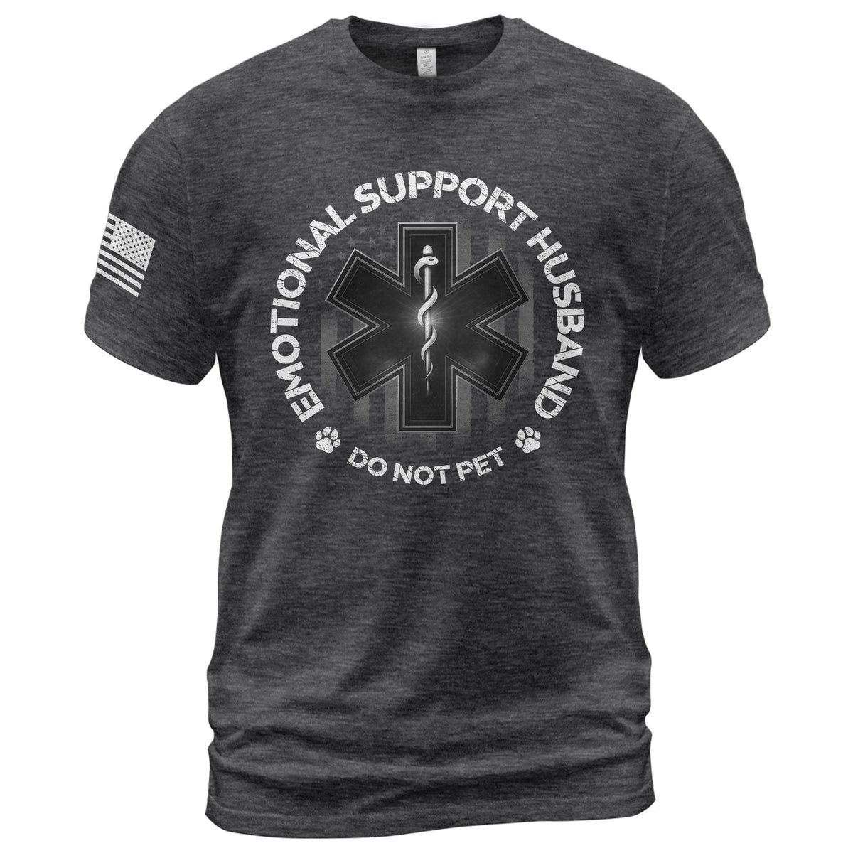 Emotional Support Husband Do Not Pet Comical Emblem Tee Shirt Casual Cotton Gear