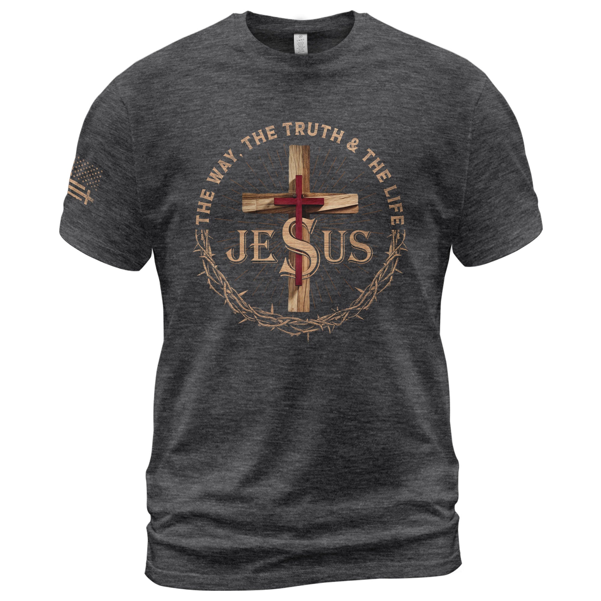 Christian Shirts for Men, The Way The Truth The Life Jesus Cross Crown Christian - Christian Tee Shirts - Rust Field Wear