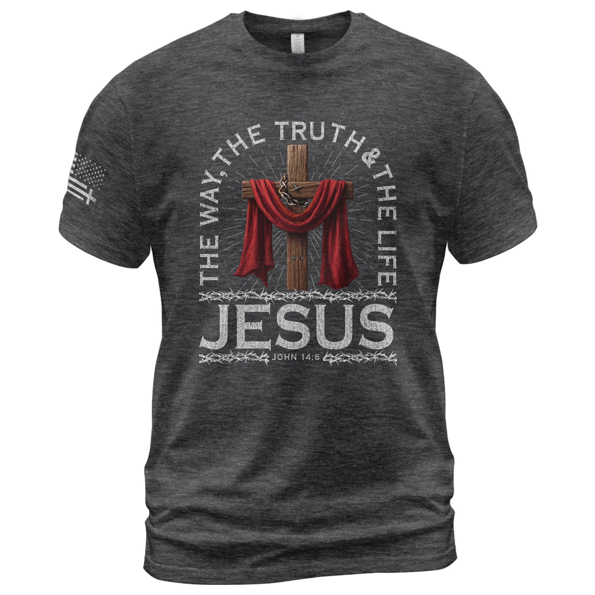 The Way The Truth The Life John 14:6 Jesus Cross Red Cloth, Christian Tee Shirts - Faith Shirts for Men - Rust Field Wear