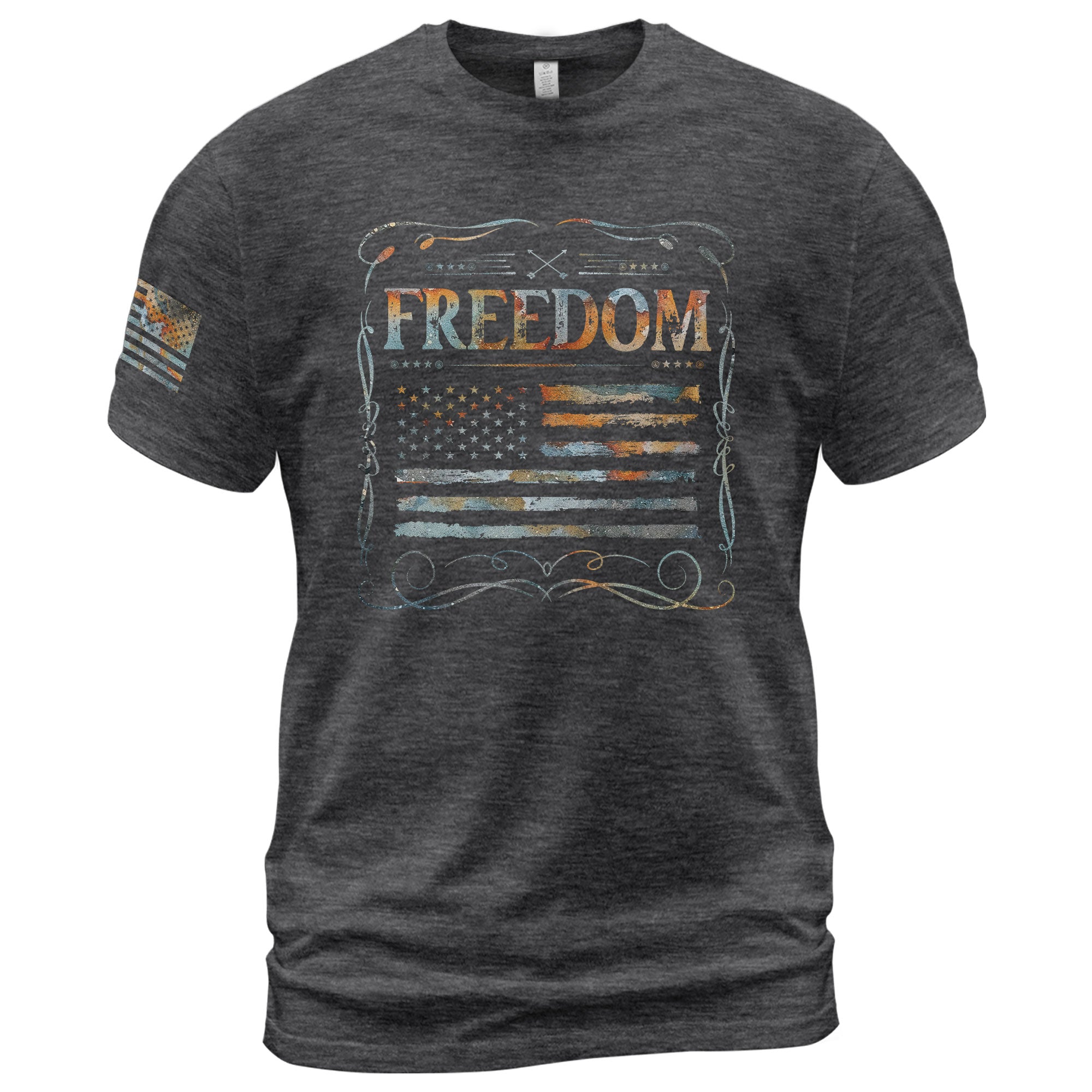 Freedom Shirts for Men, Freedom Rustic Flag Patriotic Tribute - Patriotic T Shirts - Rust Field Wear