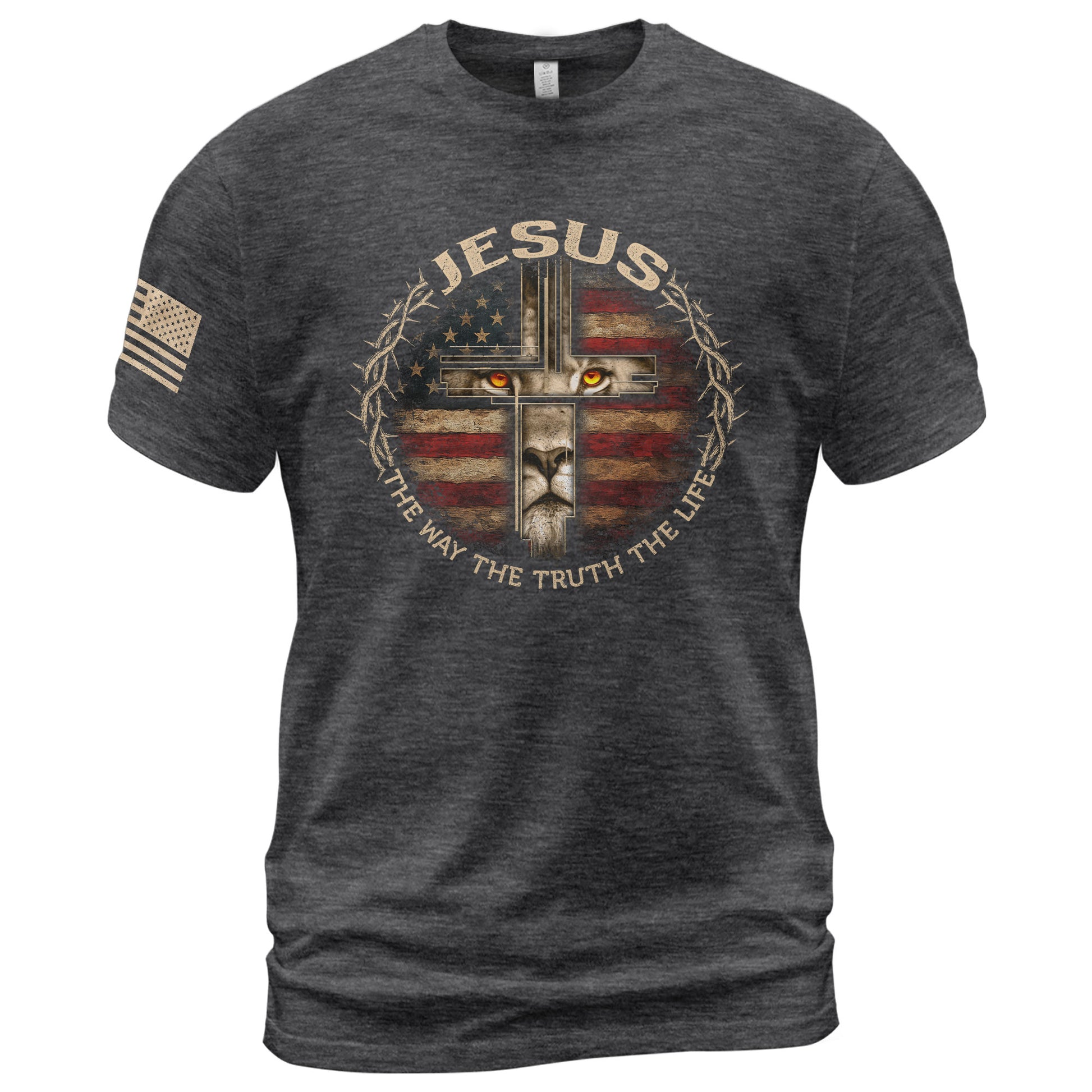 Jesus Lion Cross The Way The Truth The Life, Christian Tee Shirts - Faith Shirts for Men - Rust Field Wear