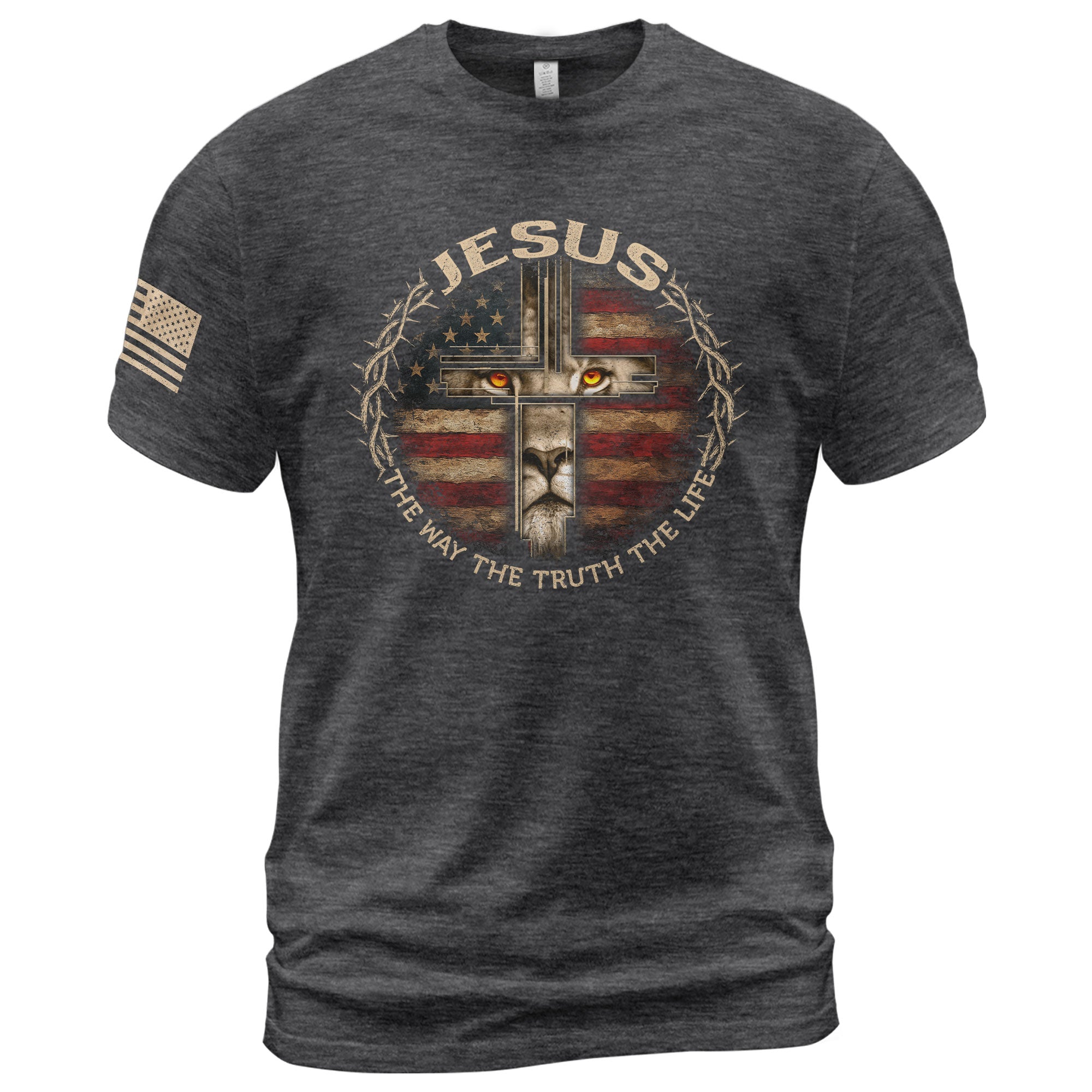Jesus Lion Cross The Way The Truth The Life, Christian Tee Shirts - Faith Shirts for Men - Rust Field Wear