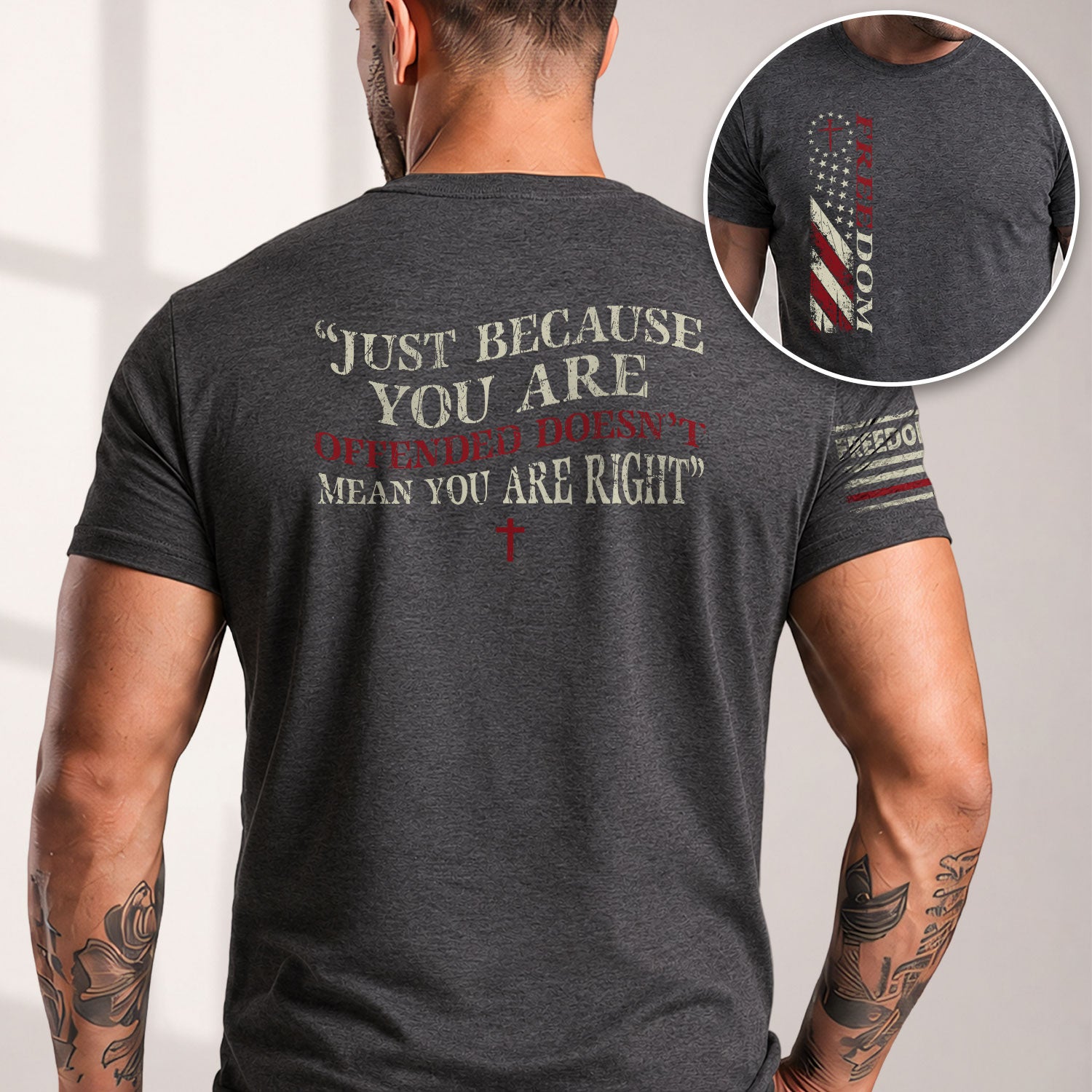 Freedom Memorial Patriotic American Flag and Bold Quote - Freedom T Shirt, Patriotic Shirts for Men - Rust Field Wear
