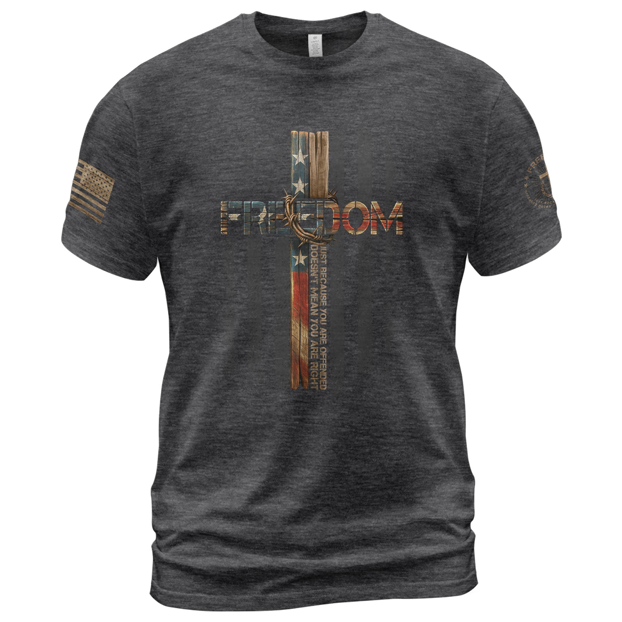Freedom T Shirt, Freedom Memorial American Flag Cross - Freedom Shirts for Men - Rust Field Wear