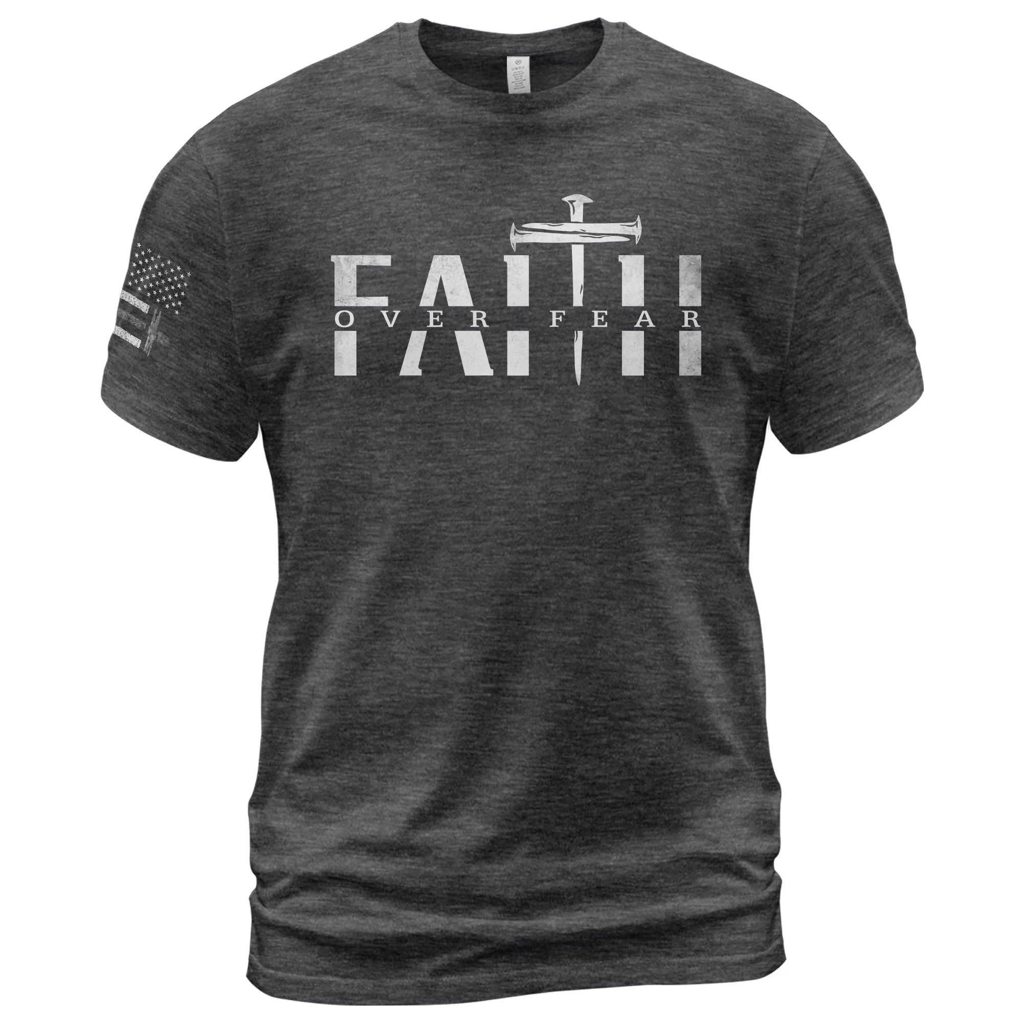 Christian Shirts for Men, Faith Over Fear Sword Cross - Christian Tee Shirts - Rust Field Wear