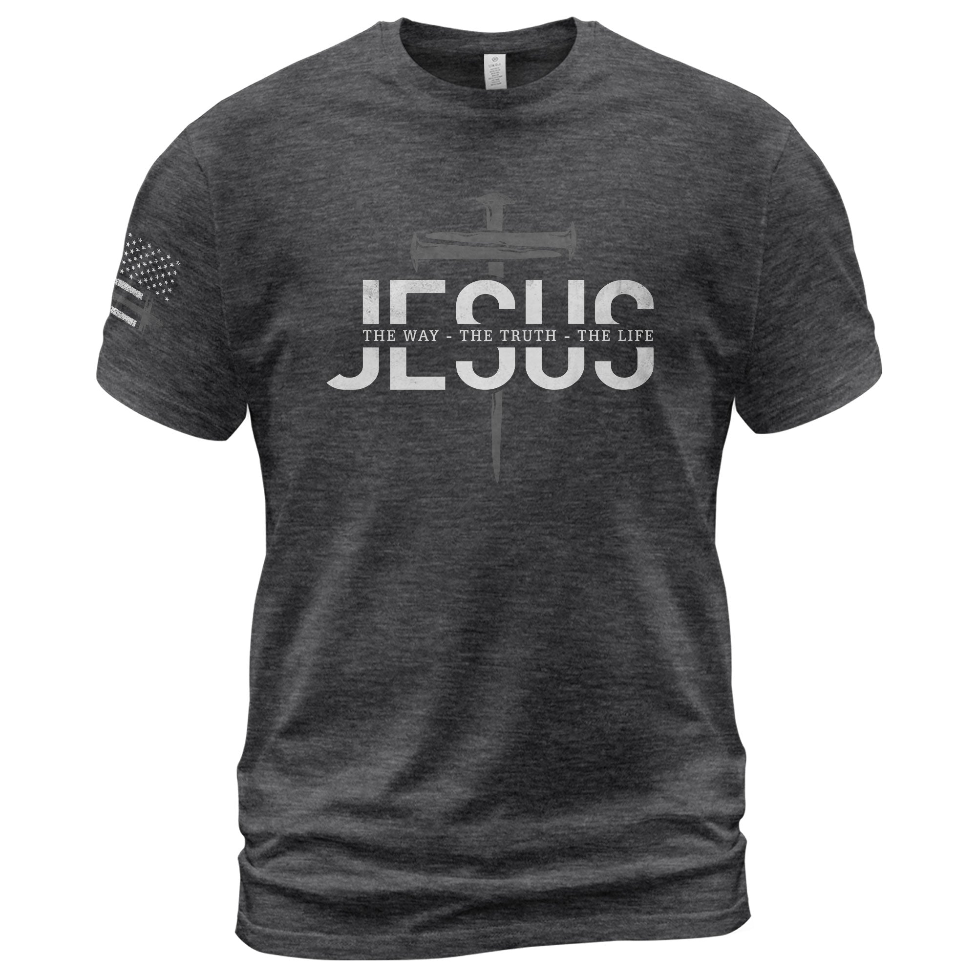 Jesus The Way The Truth The Life Christian Cross Nail Design, Christian Tee Shirts - Faith Shirts for Men - Rust Field Wear