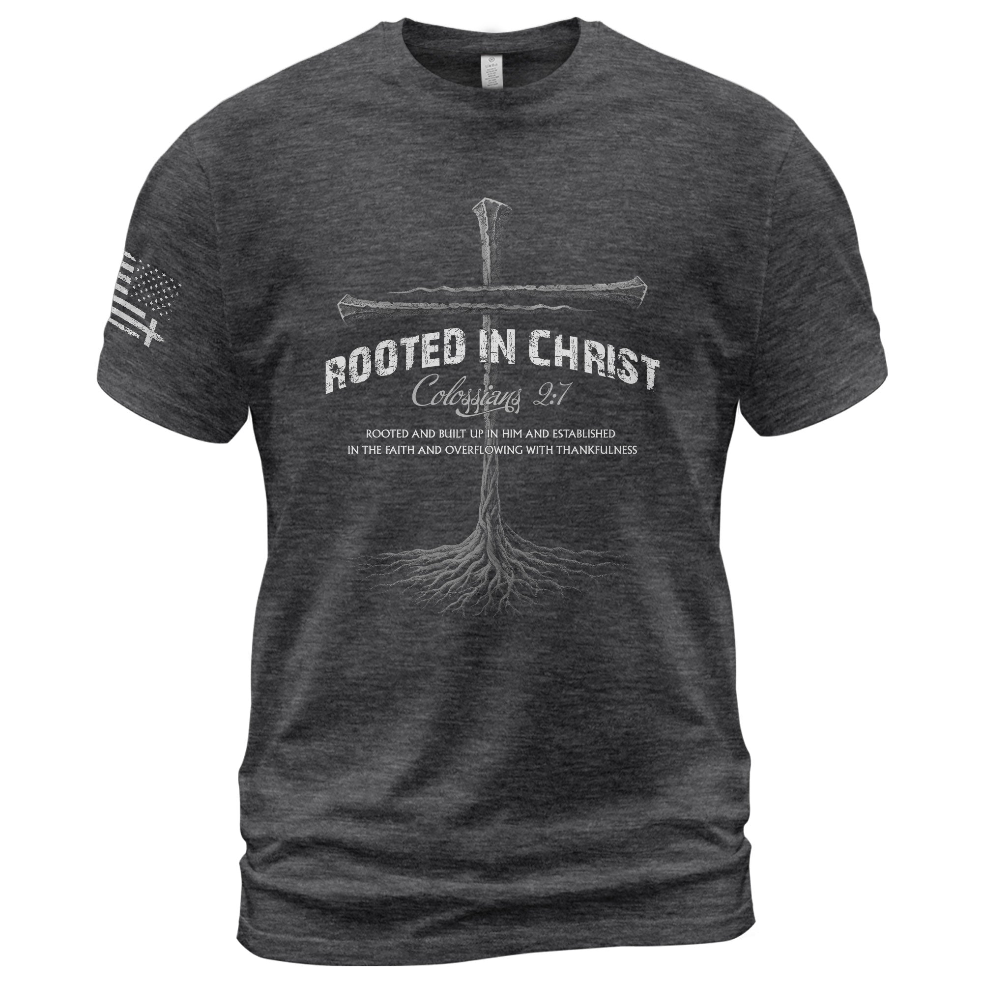 Rooted In Christ Christian Colossians 2:7 Bible Verse, Christian Tee Shirts - Faith Shirts for Men - Rust Field Wear