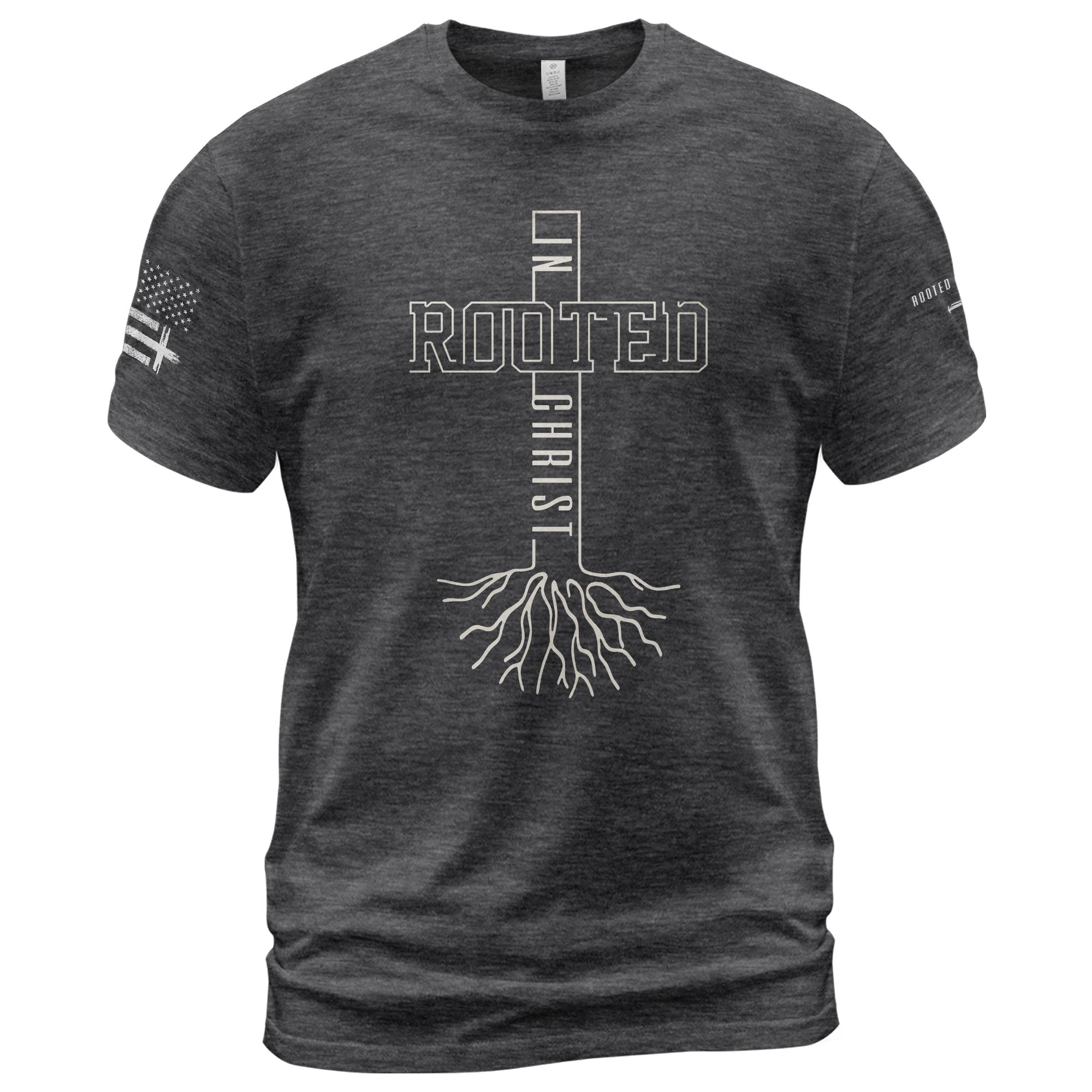 Rooted In Christ Bold Cross Roots Christian, Christian Tee Shirts - Faith Shirts for Men - Rust Field Wear