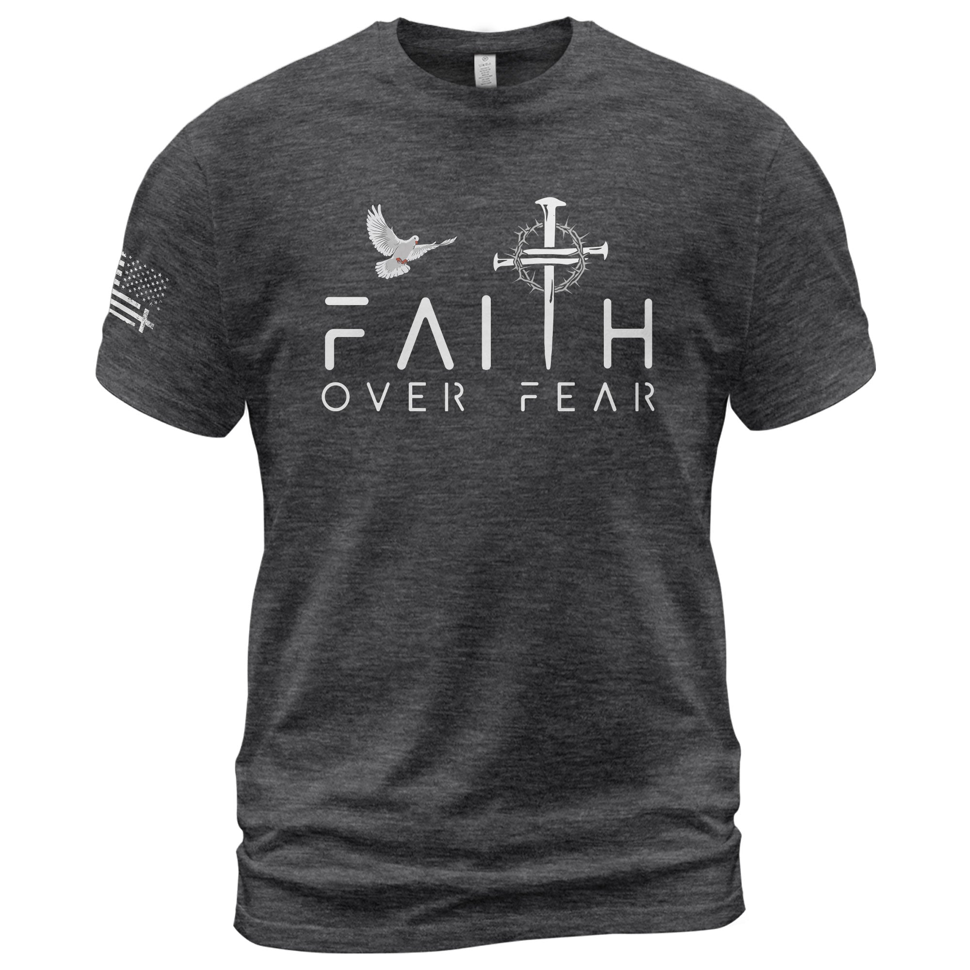 Christian Shirts for Men - Faith Over Fear Dove and Nail Cross Christian, Christian Tee Shirts - Rust Field Wear