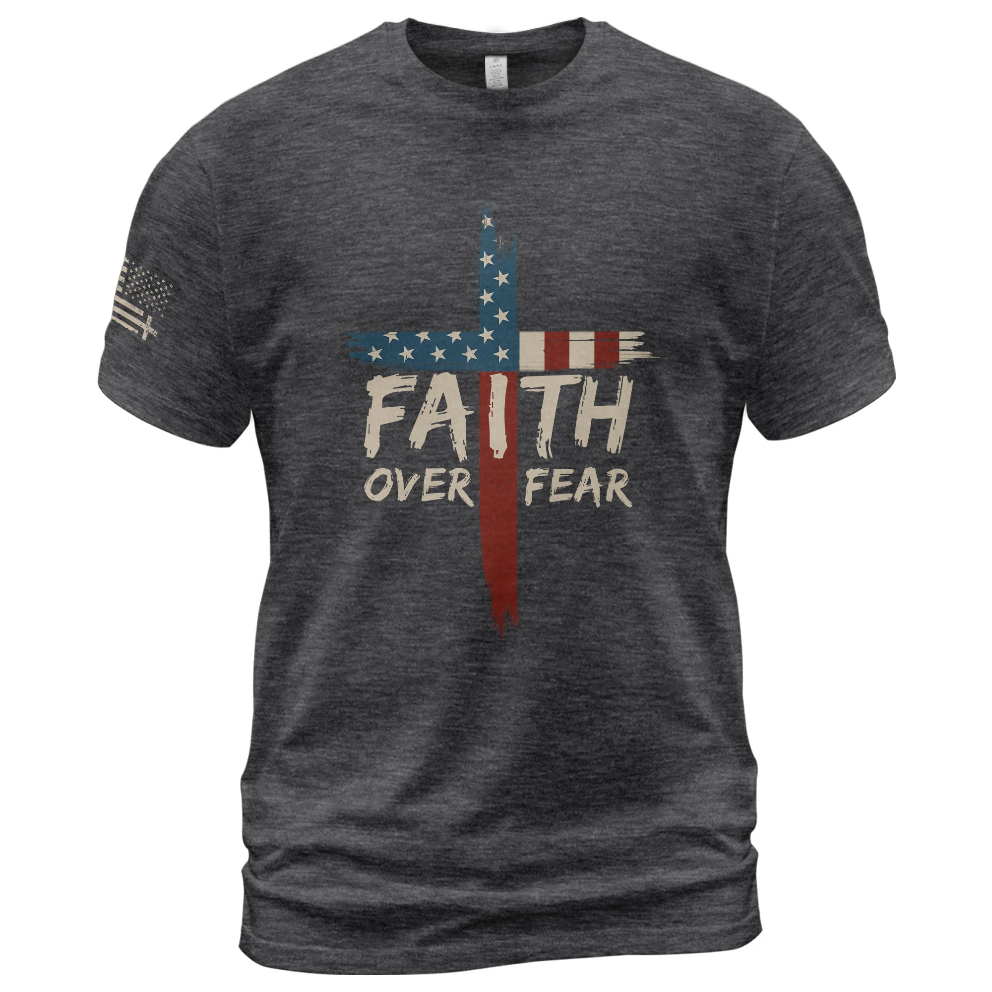 Christian Tee Shirts, Faith Over Fear USA Flag Cross Christian - Christian Shirts for Men - Rust Field Wear