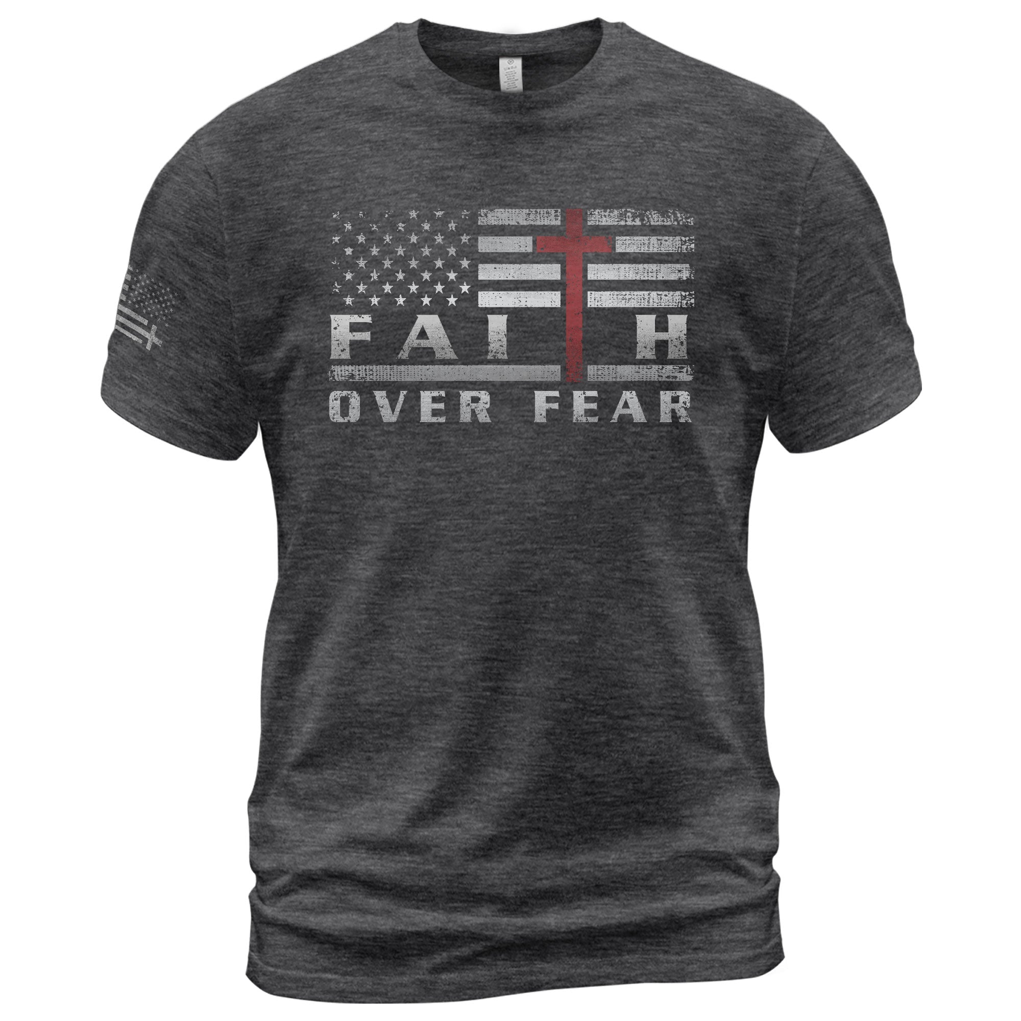 Faith Over Fear USA Flag Red Cross Christian - Christian Tee Shirts, Christian Shirts for Men - Rust Field Wear