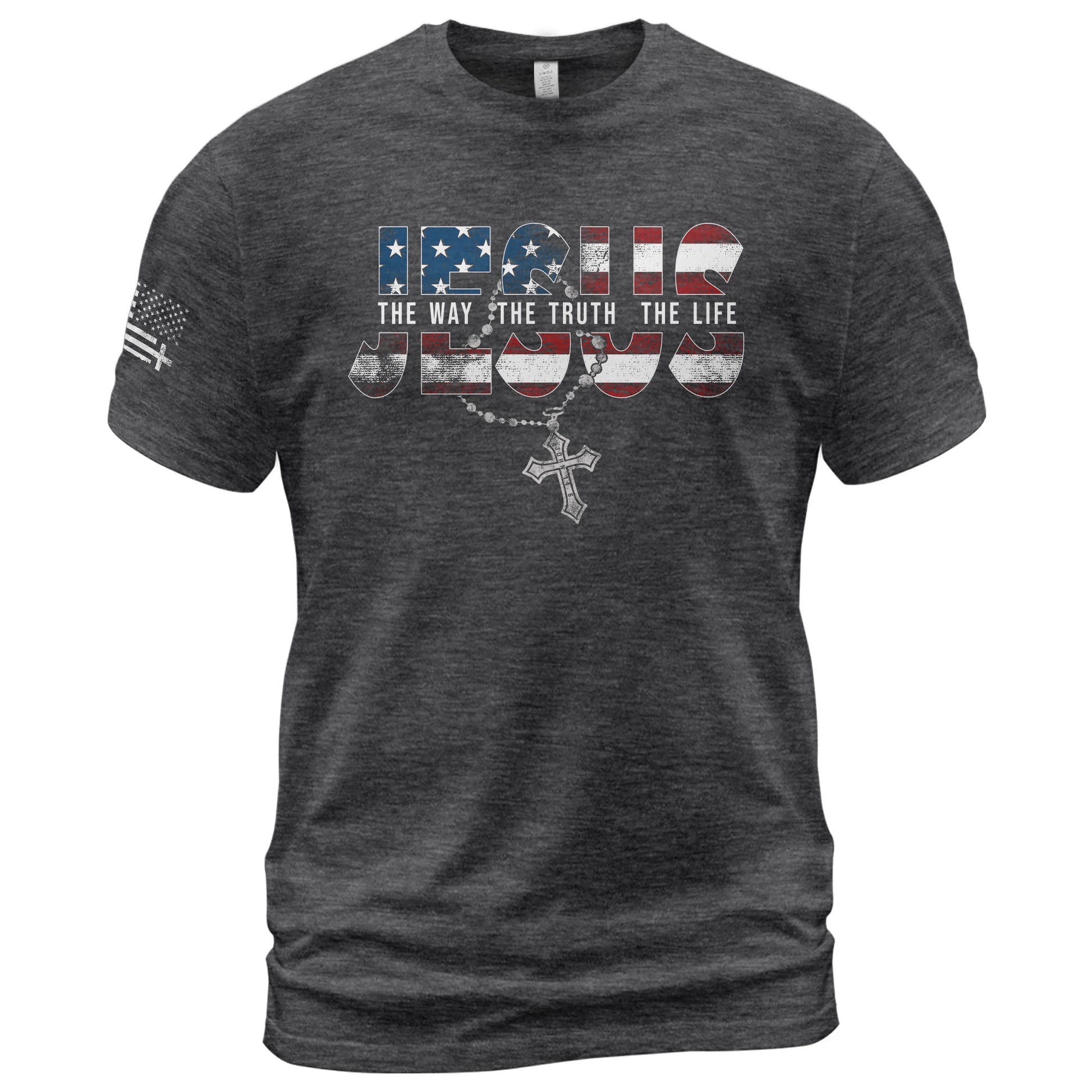 Jesus The Way The Truth The Life USA Flag Rosary Cross Christian, Christian Tee Shirts - Faith Shirts for Men - Rust Field Wear