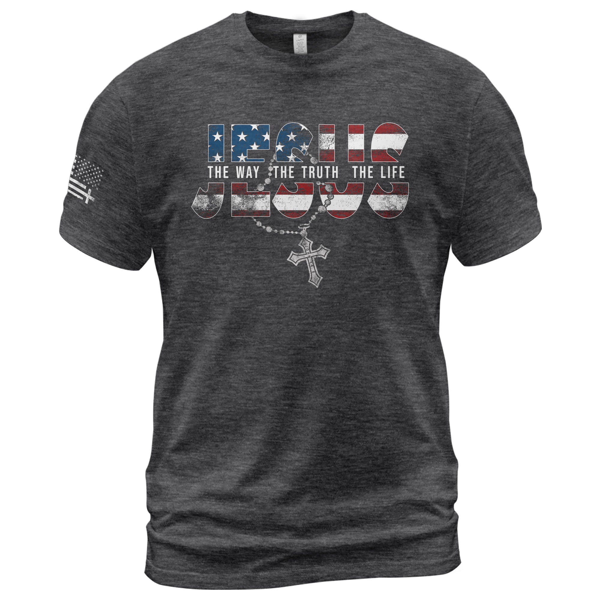 Jesus The Way The Truth The Life USA Flag Rosary Cross Christian, Christian Tee Shirts - Faith Shirts for Men - Rust Field Wear