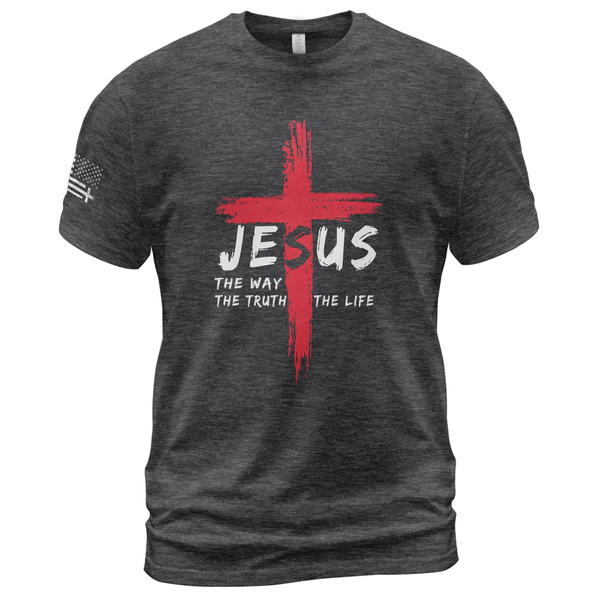Faith Based Christian Tee Shirts, Jesus The Way The Truth The Life Red Cross Christian - Christian Shirts for Men - Rust Field Wear