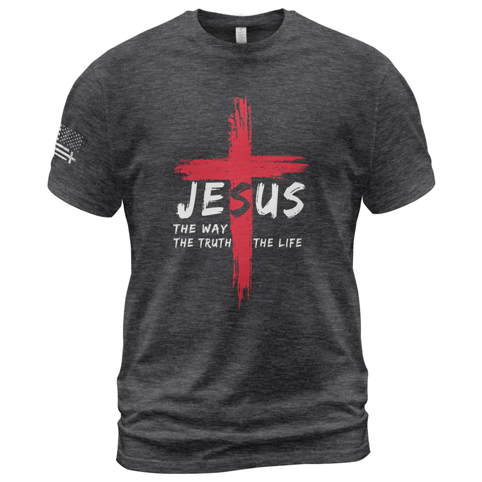 Faith Based Christian Tee Shirts, Jesus The Way The Truth The Life Red Cross Christian - Christian Shirts for Men - Rust Field Wear