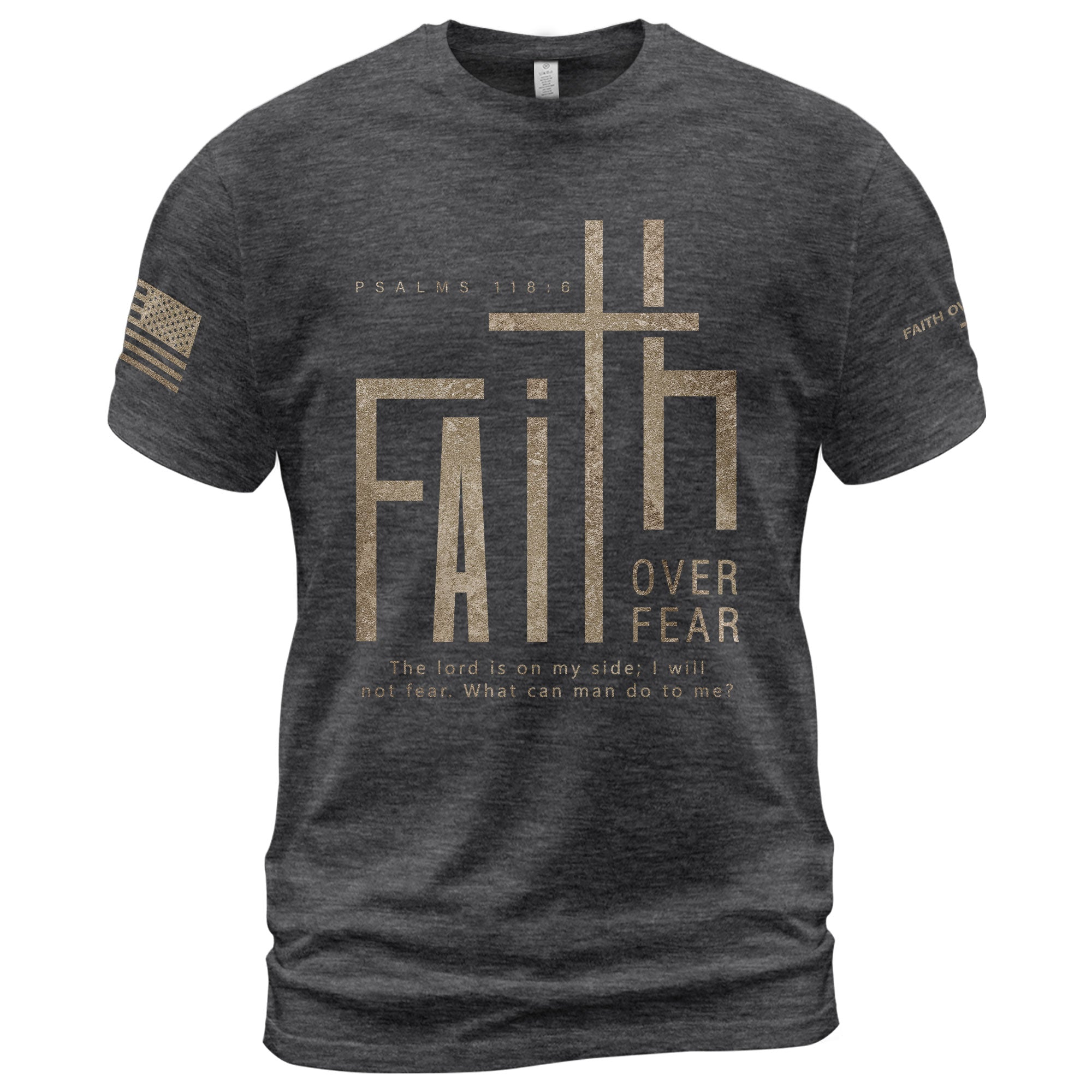 Minimal Faith Over Fear Psalms 118:6 Cross Christian - Christian Tee Shirts, Christian Shirts for Men - Rust Field Wear