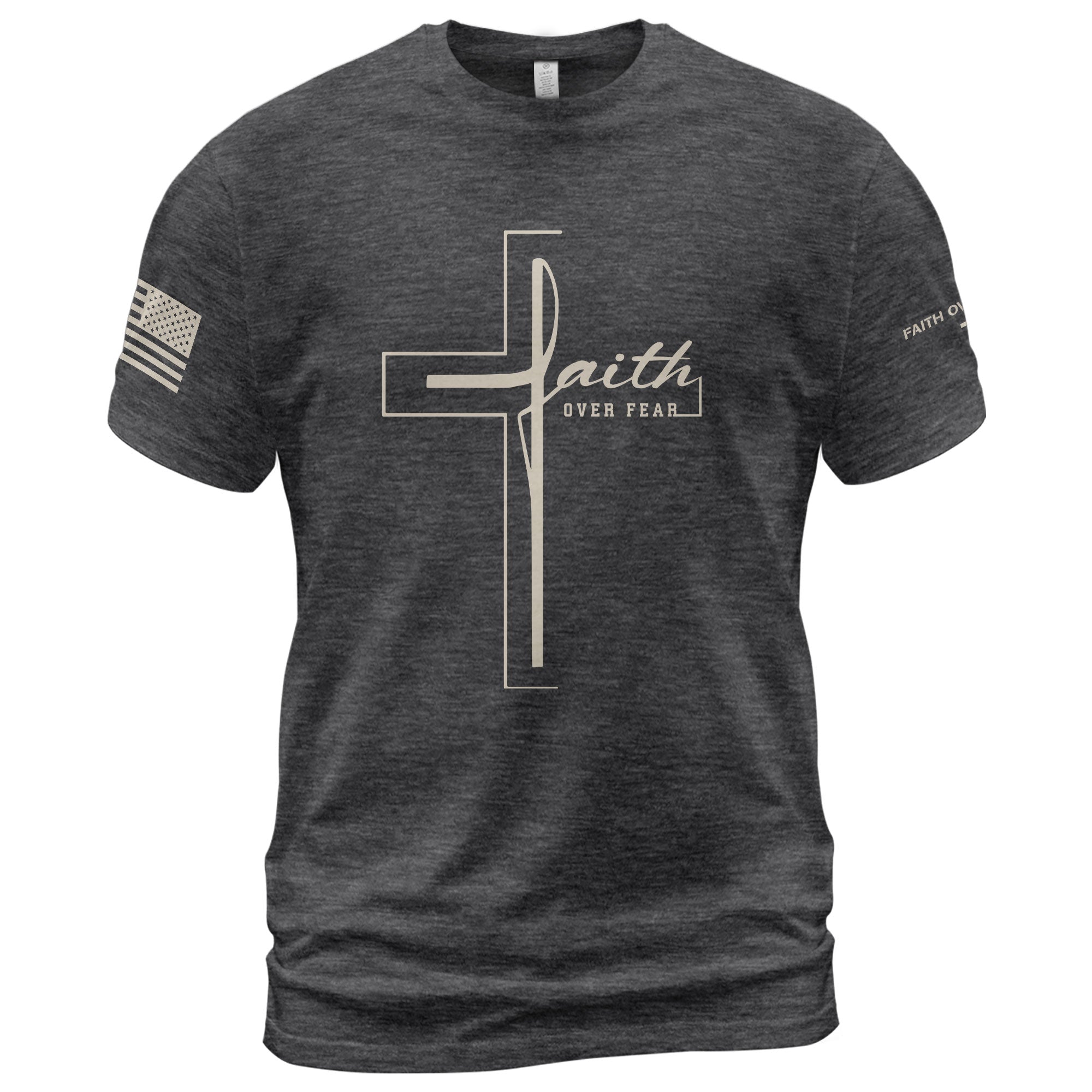 Minimal Cross Faith Over Fear Christian, Christian Tee Shirts - Faith Shirts for Men - Rust Field Wear
