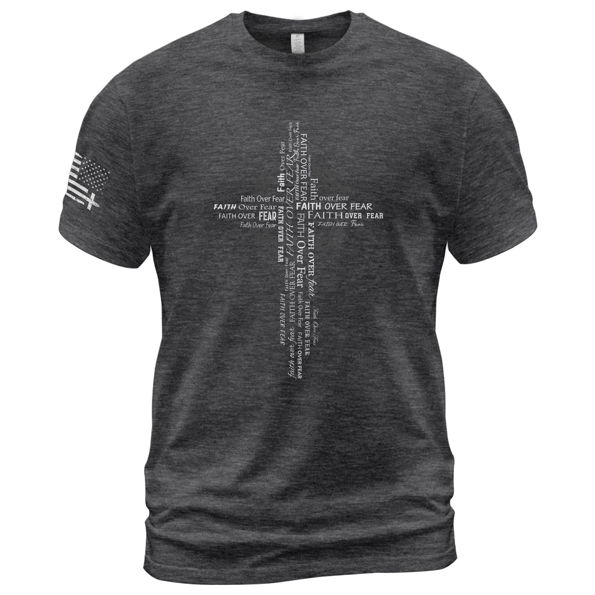 Faith Based Christian Tee Shirts, Faith Over Fear Typography Cross Christian - Christian Shirts for Men - Rust Field Wear