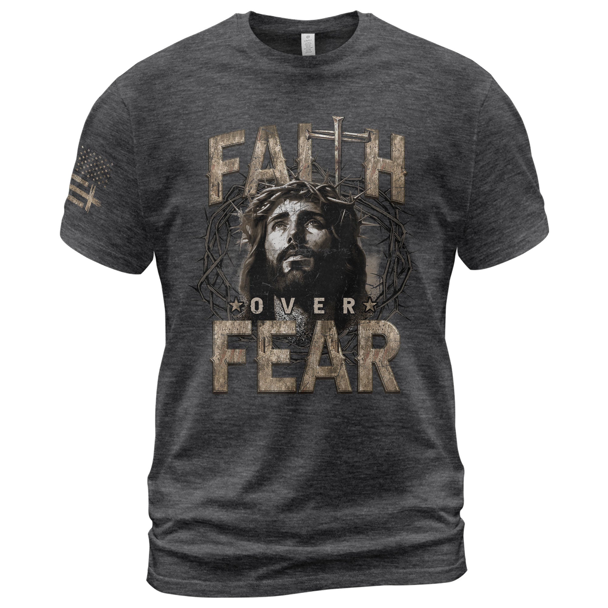 Faith Over Fear Christian Jesus Crown Cross Design, Christian Tee Shirts - Faith Shirts for Men - Rust Field Wear