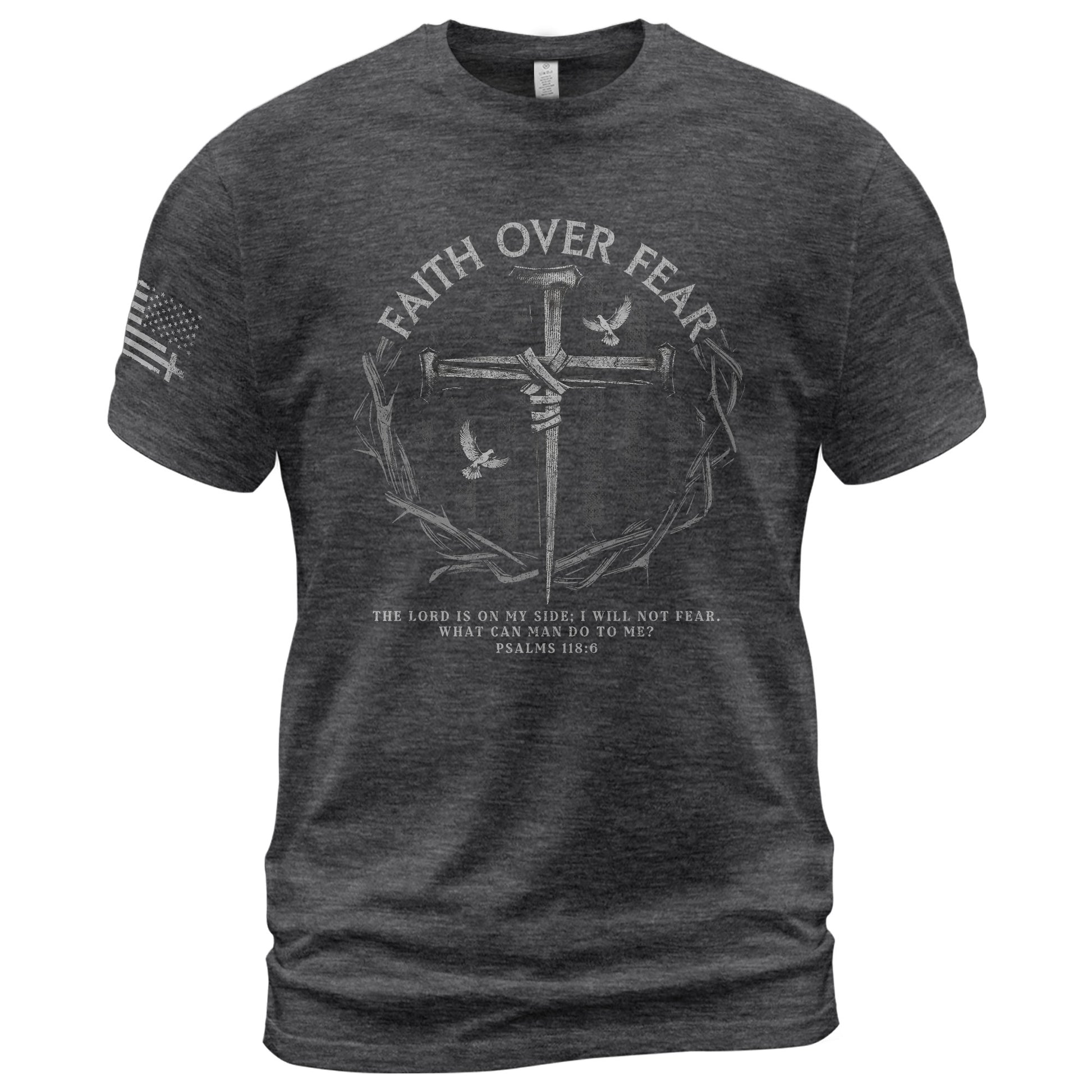 Christian Tee Shirts, Faith Over Fear American Flag Psalm 118:6 Christian - Christian Shirts for Men - Rust Field Wear