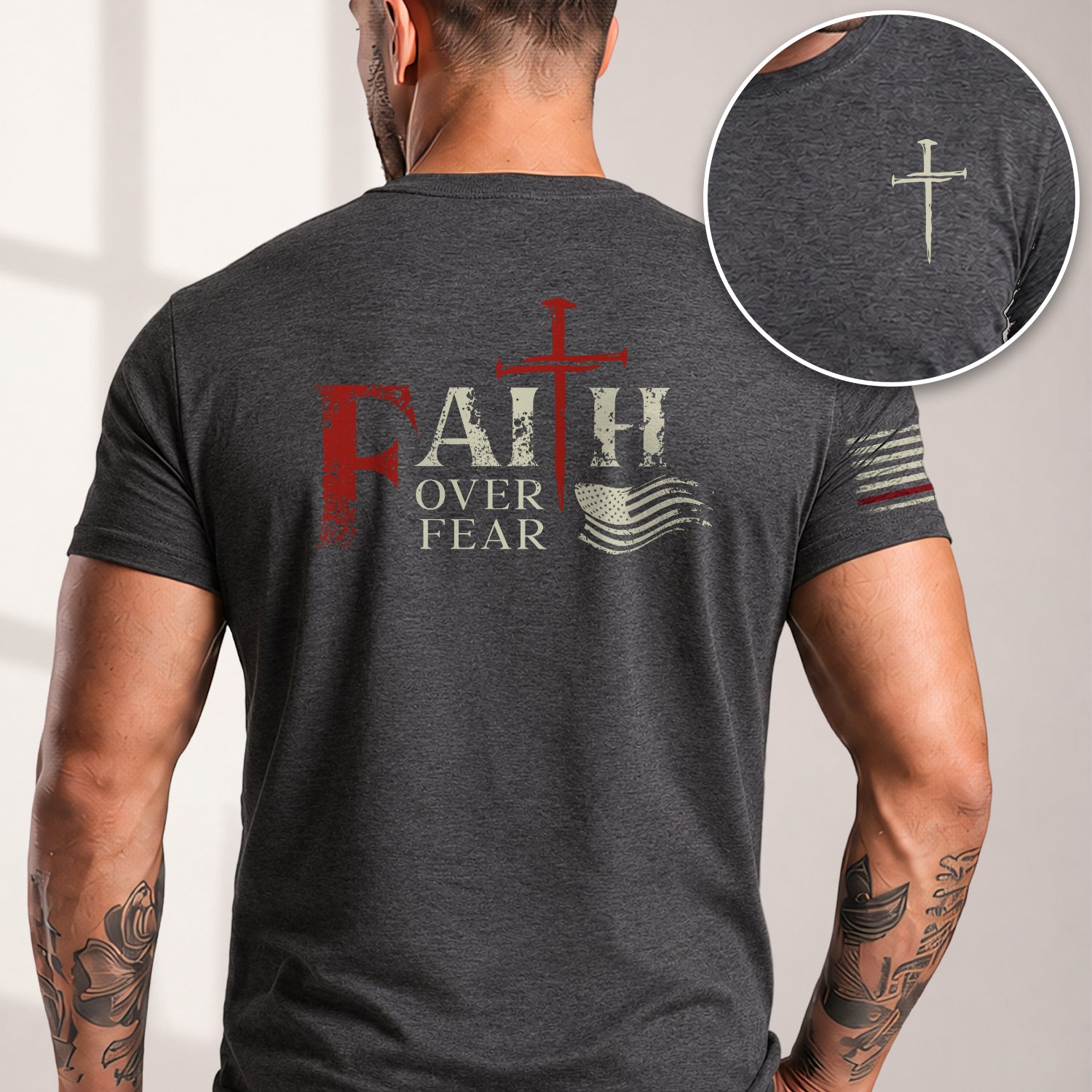 Faith Over Fear Christian Cross Patriotic Religious Jesus Shirt - Rust Field Wear