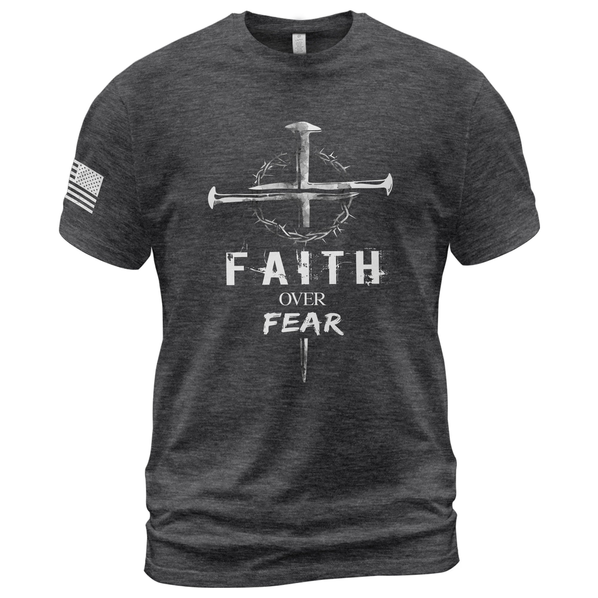 Faith Over Fear Christian Nail Cross Crown Thorns Religious - Christian Shirts for Men, Faith Based Christian Tee Shirts - Rust Field Wear