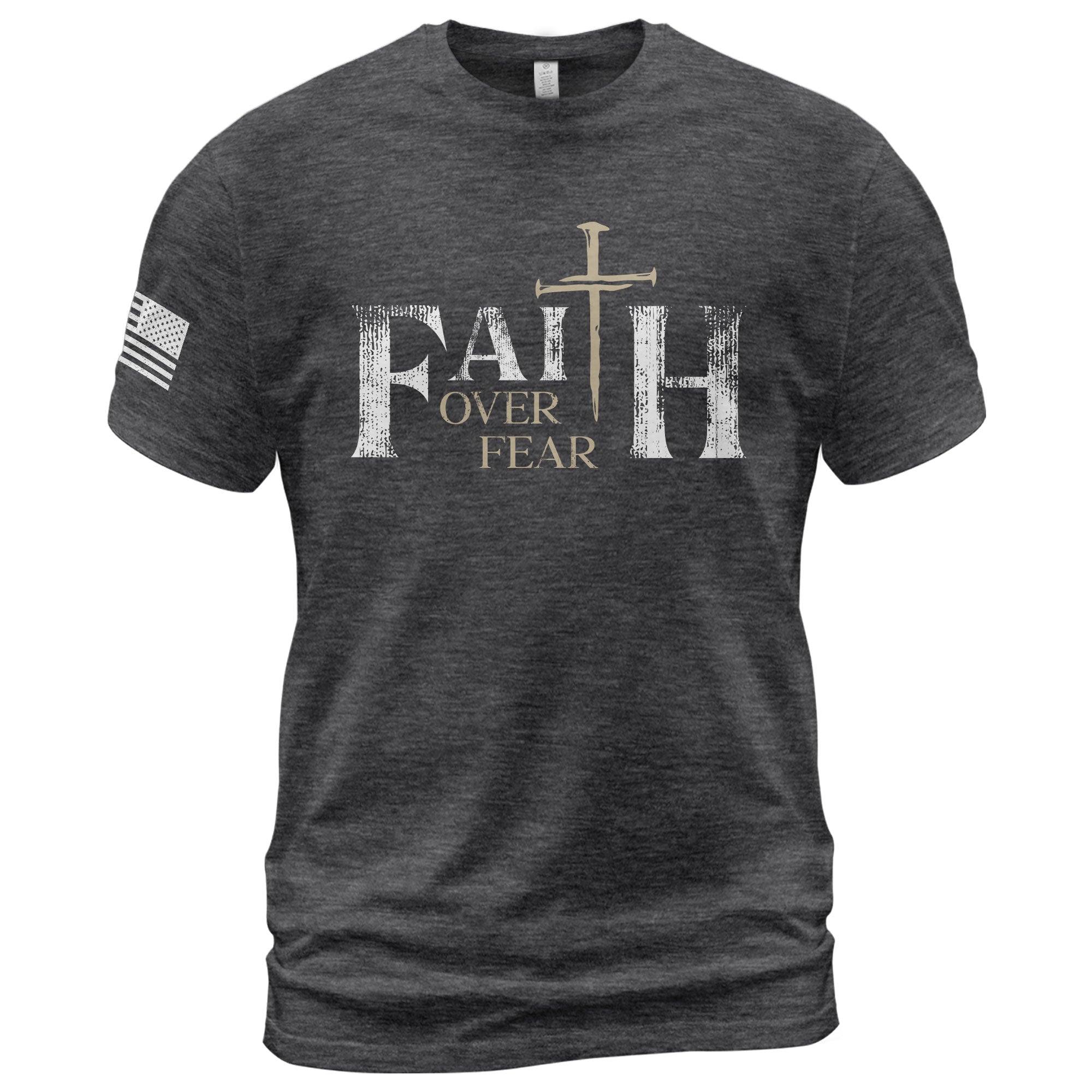 Faith Over Fear Christian Nail Cross Patriotic Religious, Christian Shirts for Men - Christian Tee Shirts - Rust Field Wear