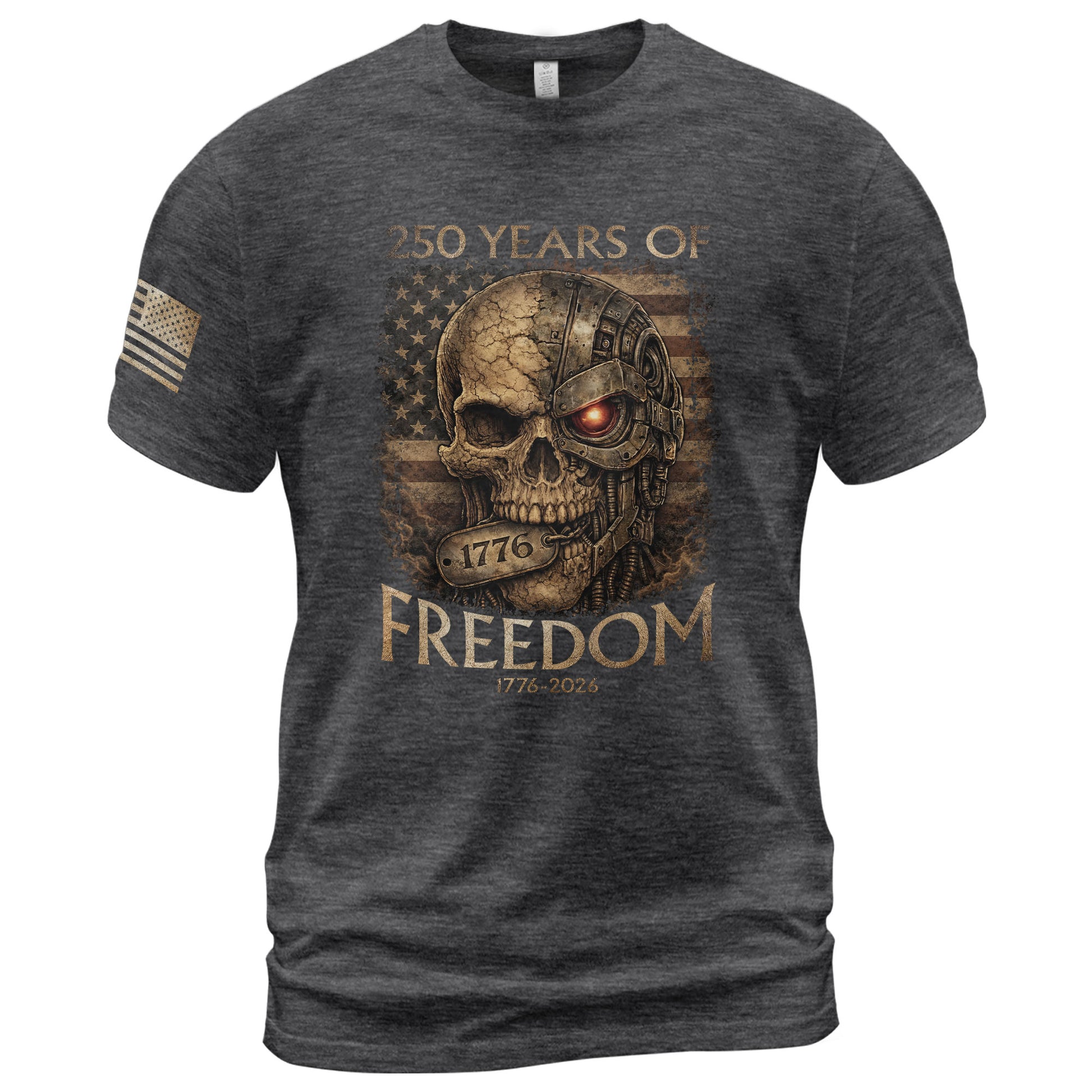 USA 250th Anniversary 250 Years Shirt 1776-2026 Mental Strength Freedom Cyborg Skull Patriotic Mens - Rust Field Wear
