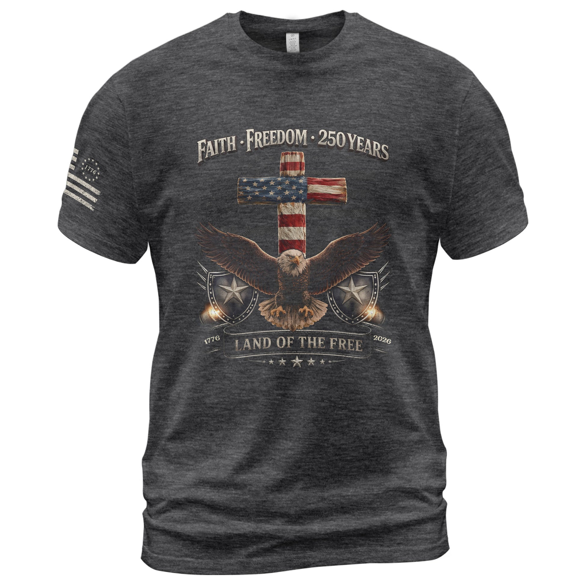 250 Years America Anniversary Shirt - Faith and Freedom Eagle Cross Christian Shirts - Rust Field Wear
