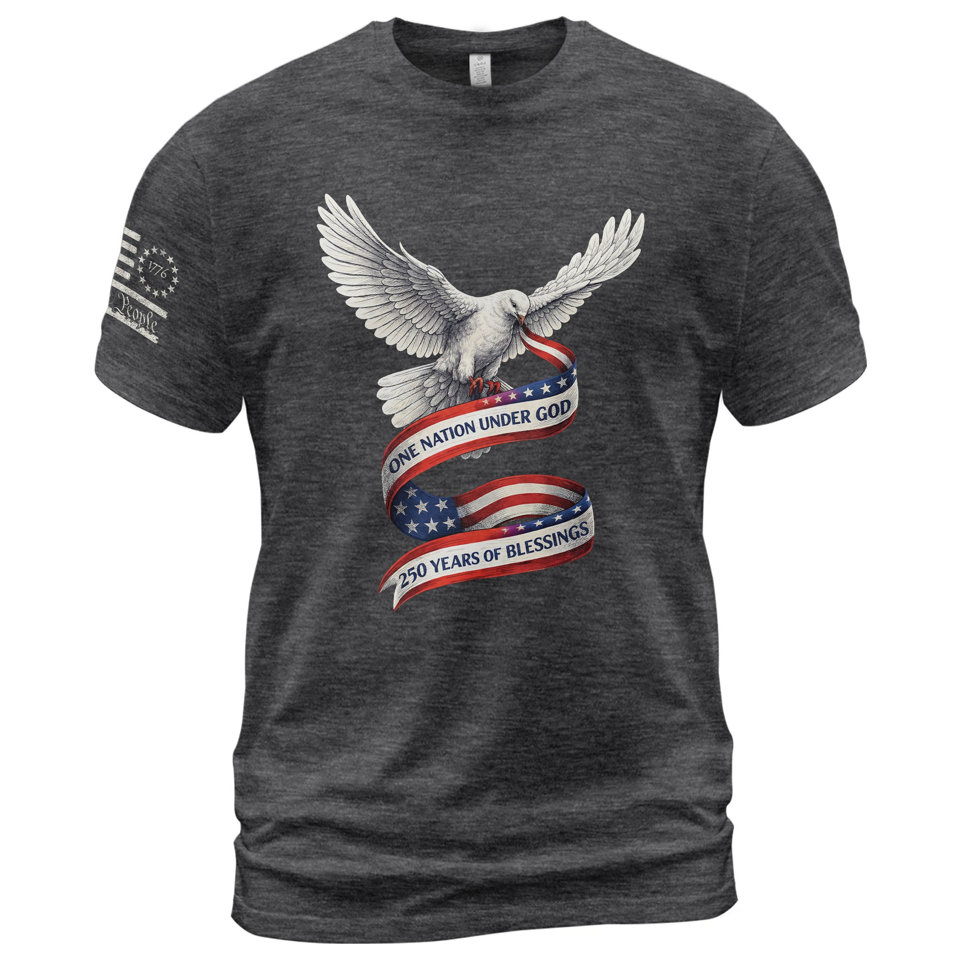 250 Years of Blessings One Nation Under God T-Shirt - Peace Dove Patriotic Graphic Tee - Rust Field Wear
