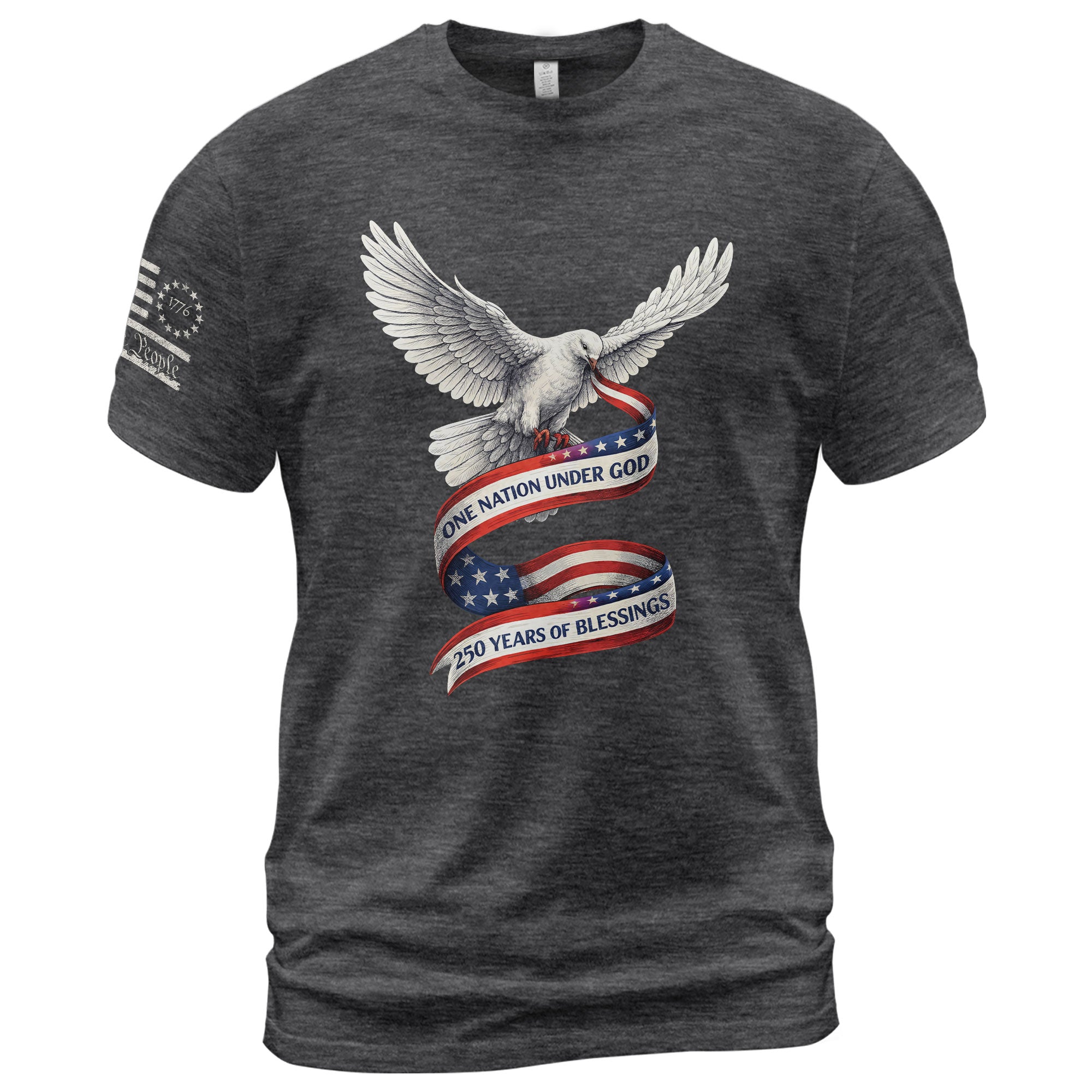 250 Years of Blessings One Nation Under God T-Shirt - Peace Dove Patriotic Graphic Tee - Rust Field Wear
