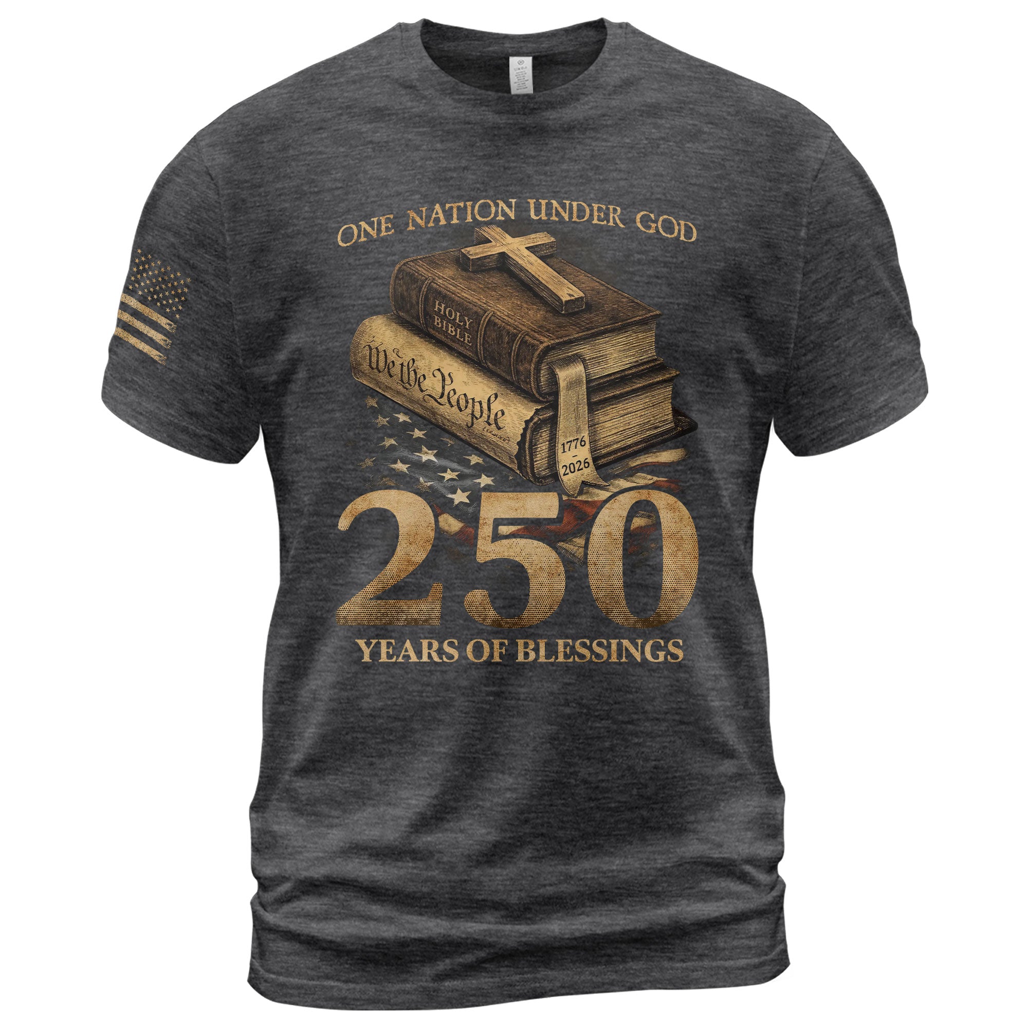 250 Years of Blessings T-Shirt - Religious Patriotic One Nation Under God Liberty Bell & US Flag Tee - Rust Field Wear