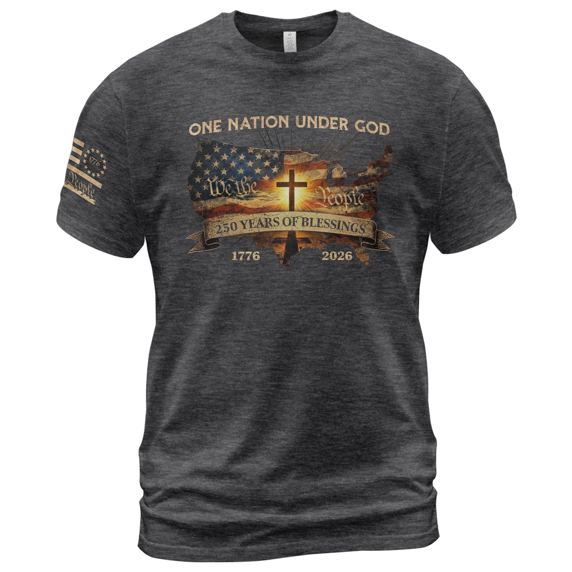Christian Patriot 250 Years of Blessings T-Shirt - Holy Bible, "We the People" & US Flag Design - Rust Field Wear