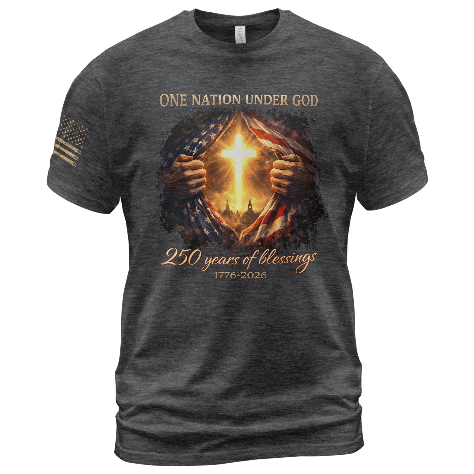 America 250th Anniversary Christian Cross Shirt – 1776-2026 One Nation Under God 250 Years of Blessings Tee - Rust Field Wear