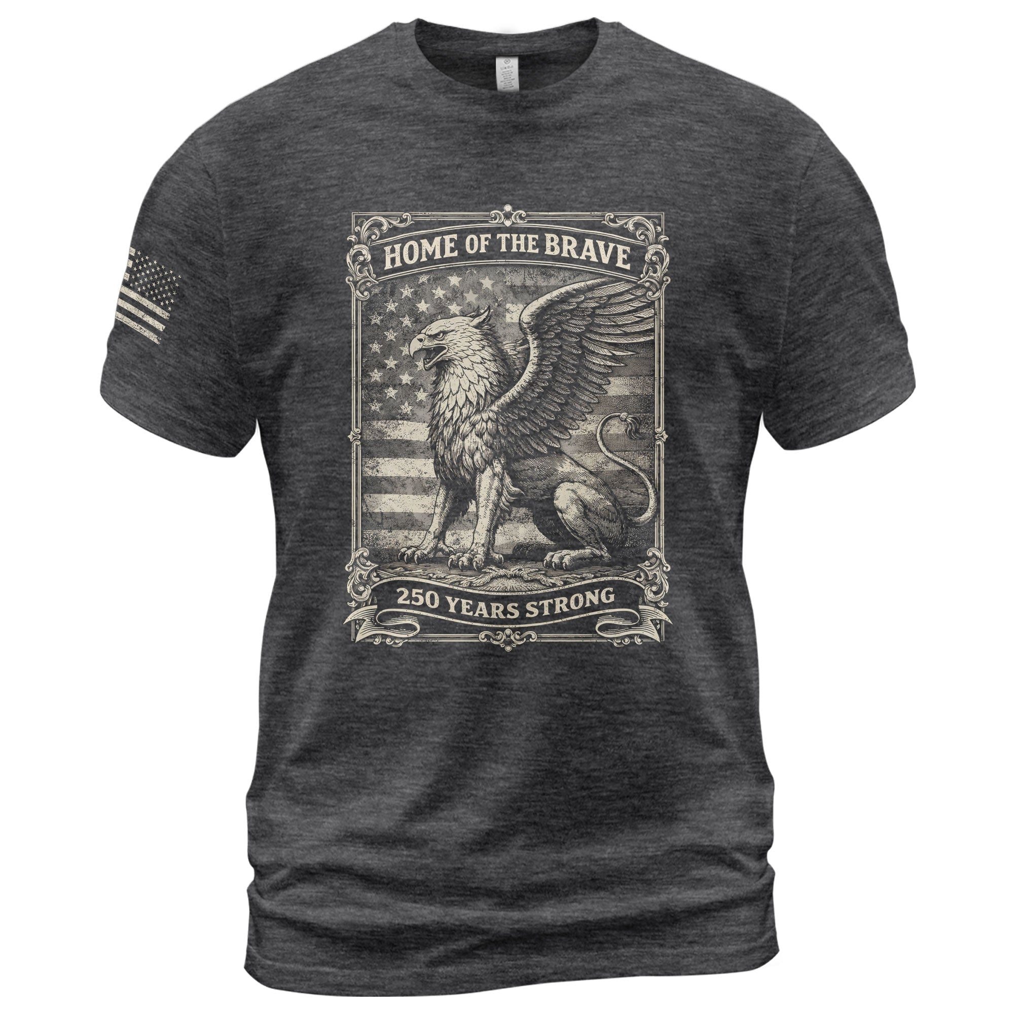 America 250th Anniversary T-Shirt 1776-2026 – Home of the Brave Griffin & Flag Tee - Rust Field Wear