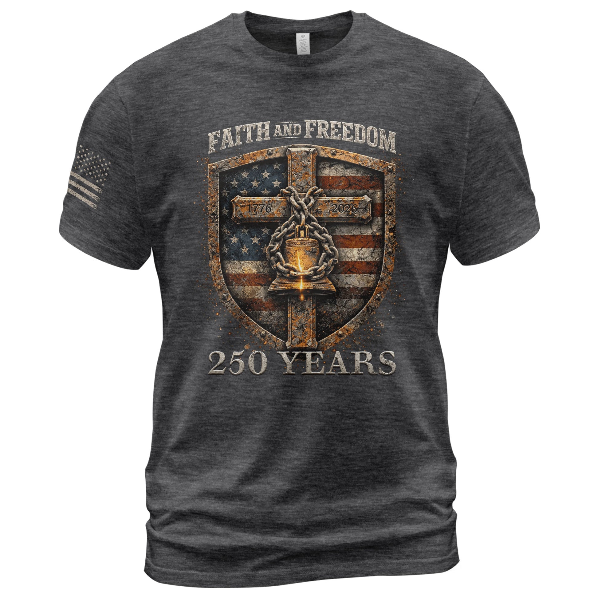 America 250th Anniversary T-Shirt 1776-2026 – Shield of Faith & Liberty Bell Christian Shirt - Rust Field Wear