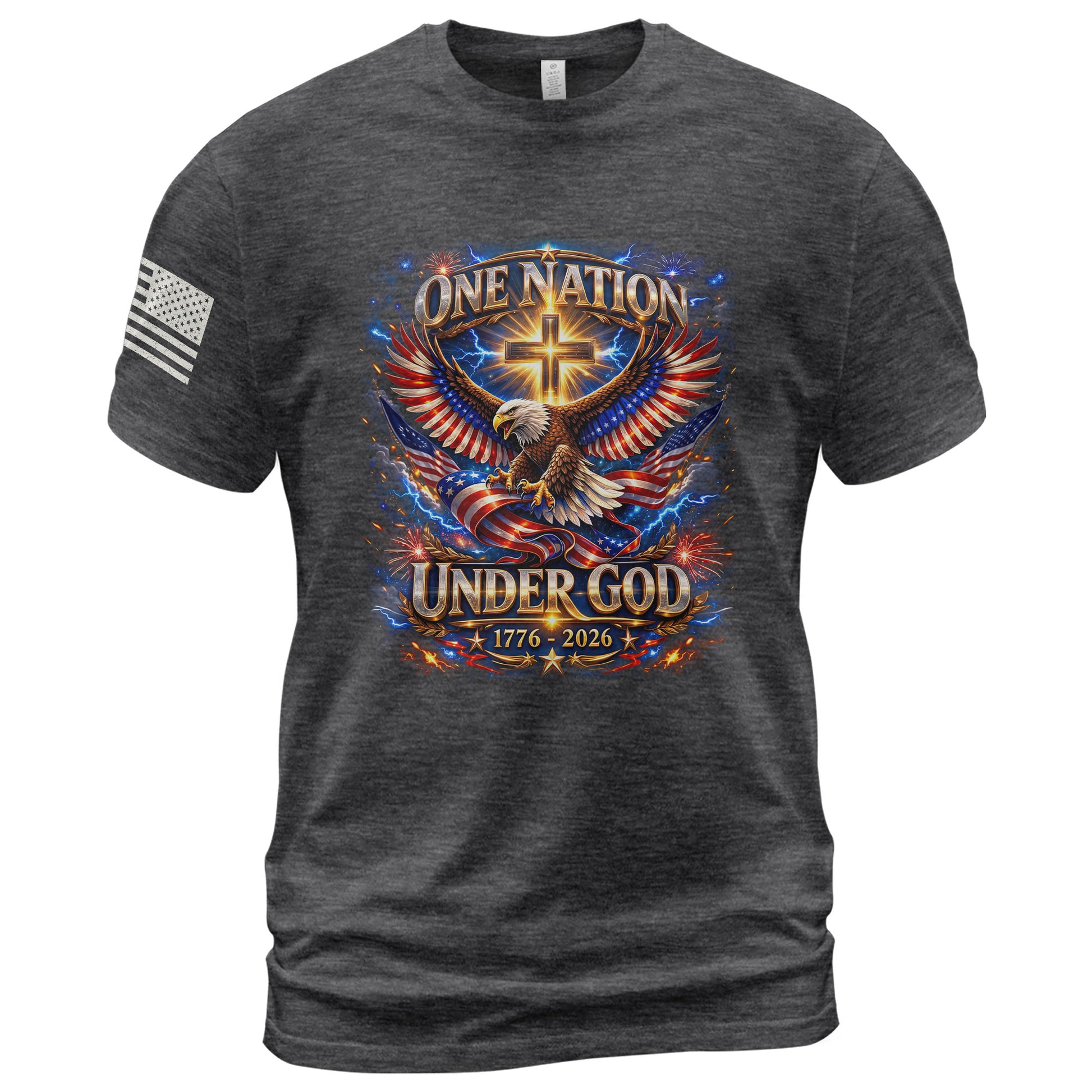 America 250th Anniversary 1776-2026 T-Shirt – USA Eagle & Cross Flag One Nation Under God 250 Years of Faith Patriotic Bootleg Shirt - Rust Field Wear