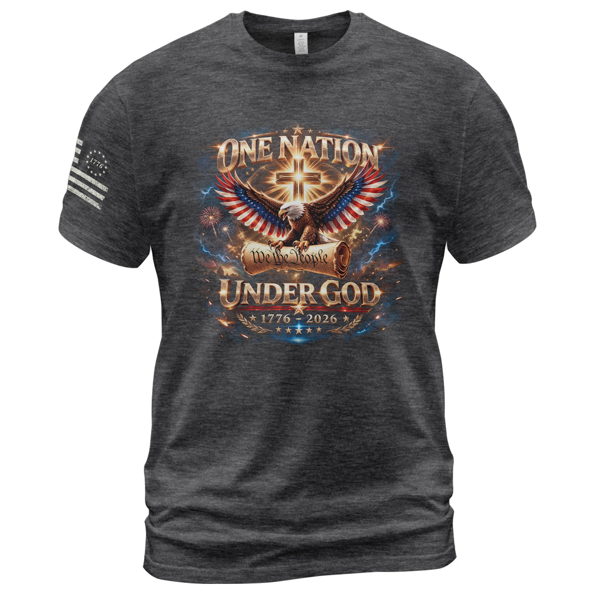 America 250th Anniversary 1776-2026 T-Shirt – We The People Eagle Cross & Constitution One Nation Under God Bootleg Shirt - Rust Field Wear