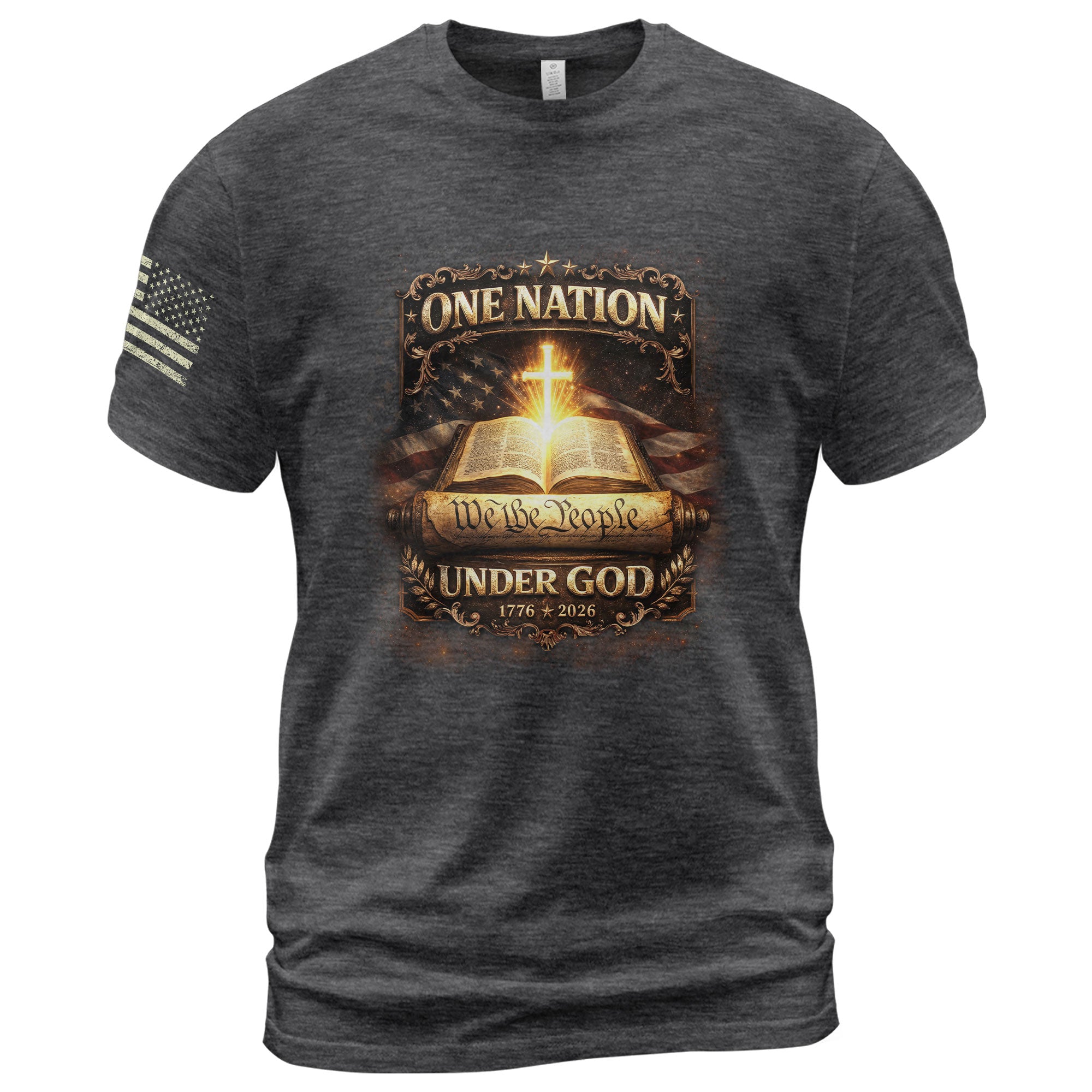 1776-2026 America 250th Anniversary T-Shirt – We The People Bible & Flag One Nation Under God 250 Years of Faith Patriotic Bootleg Tee - Rust Field Wear