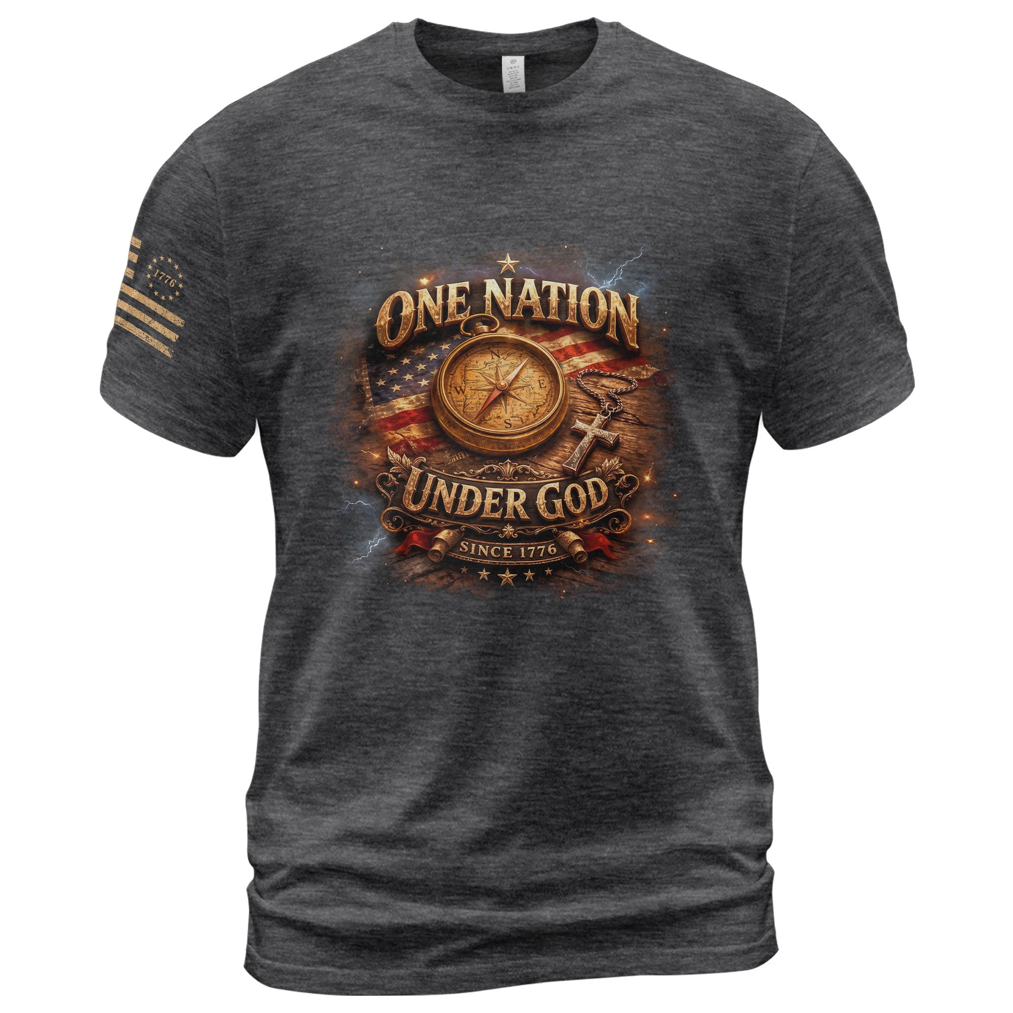 250 Years Anniversary 1776-2026 Christian Patriotic T-Shirt – Compass & Cross One Nation Under God Bible Bootleg Graphic Shirt - Rust Field Wear