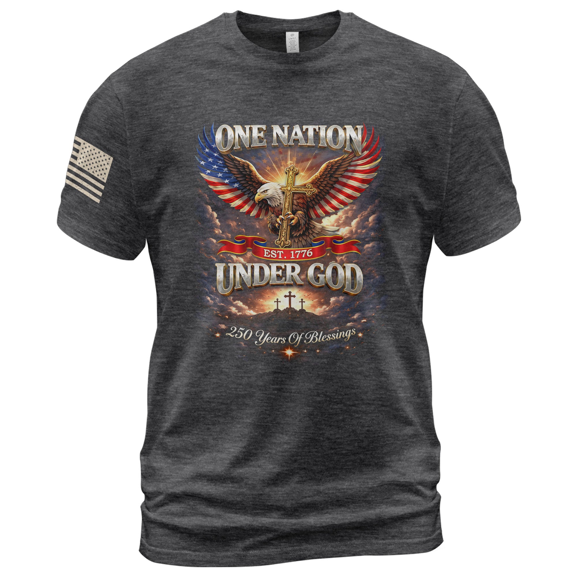 America 250th Anniversary 1776-2026 T-Shirt – 250 Years of Blessings Eagle Cross Patriotic Birthday Graphic Tee - Rust Field Wear