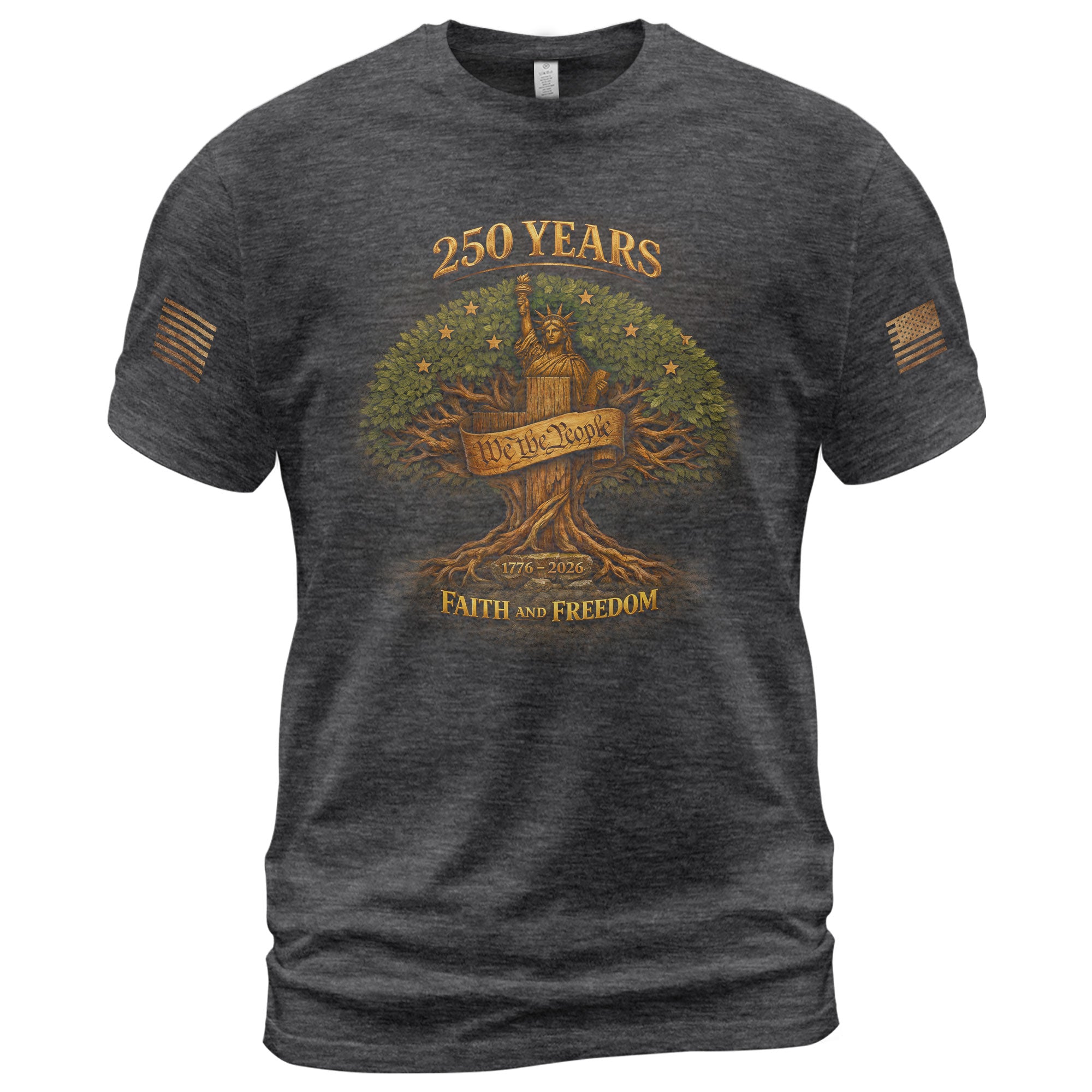 America 250th Anniversary T-Shirt 1776-2026 – Statue of Liberty & Cross Christian Tee - Rust Field Wear
