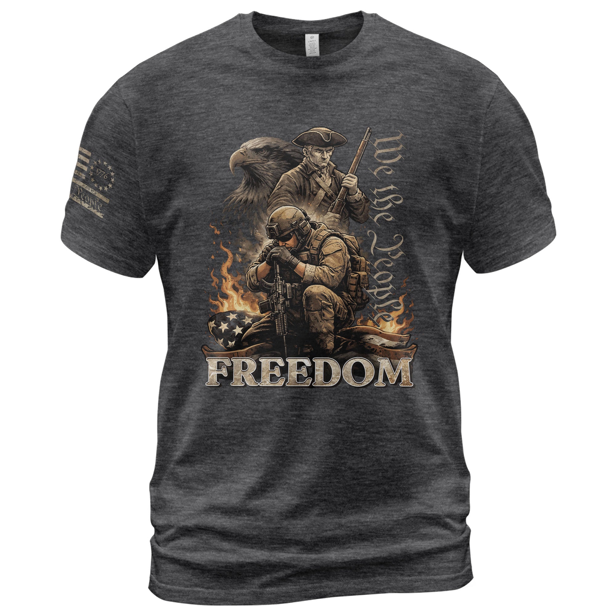 We The People Military Veteran Patriotic Eagle Flag - Freedom Shirts for Men, Patriotic T Shirts - Rust Field Wear