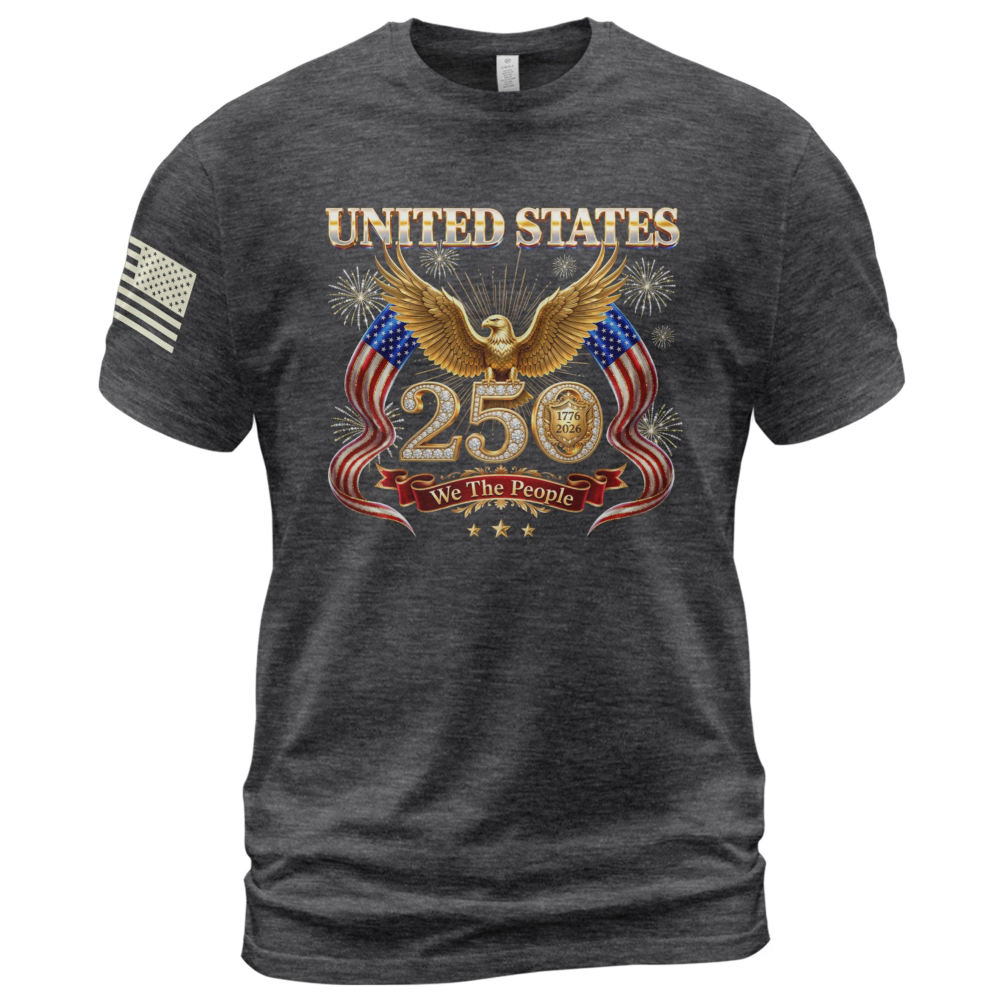 United States 250 Years 1776-2026 T-Shirt - Golden Eagle Patriotic Fireworks Luxury Tee - Rust Field Wear