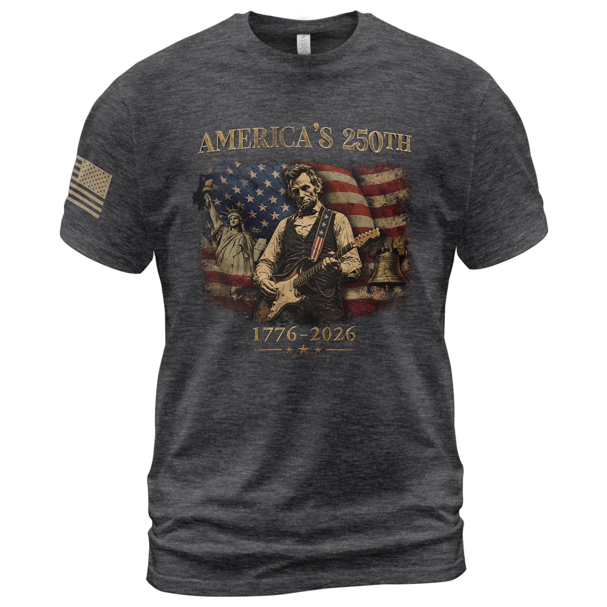 Liberty Bell Statue of Liberty Lincoln Guitar Shirt US Flag Patriotic 1776 2026 Tee - Rust Field Wear