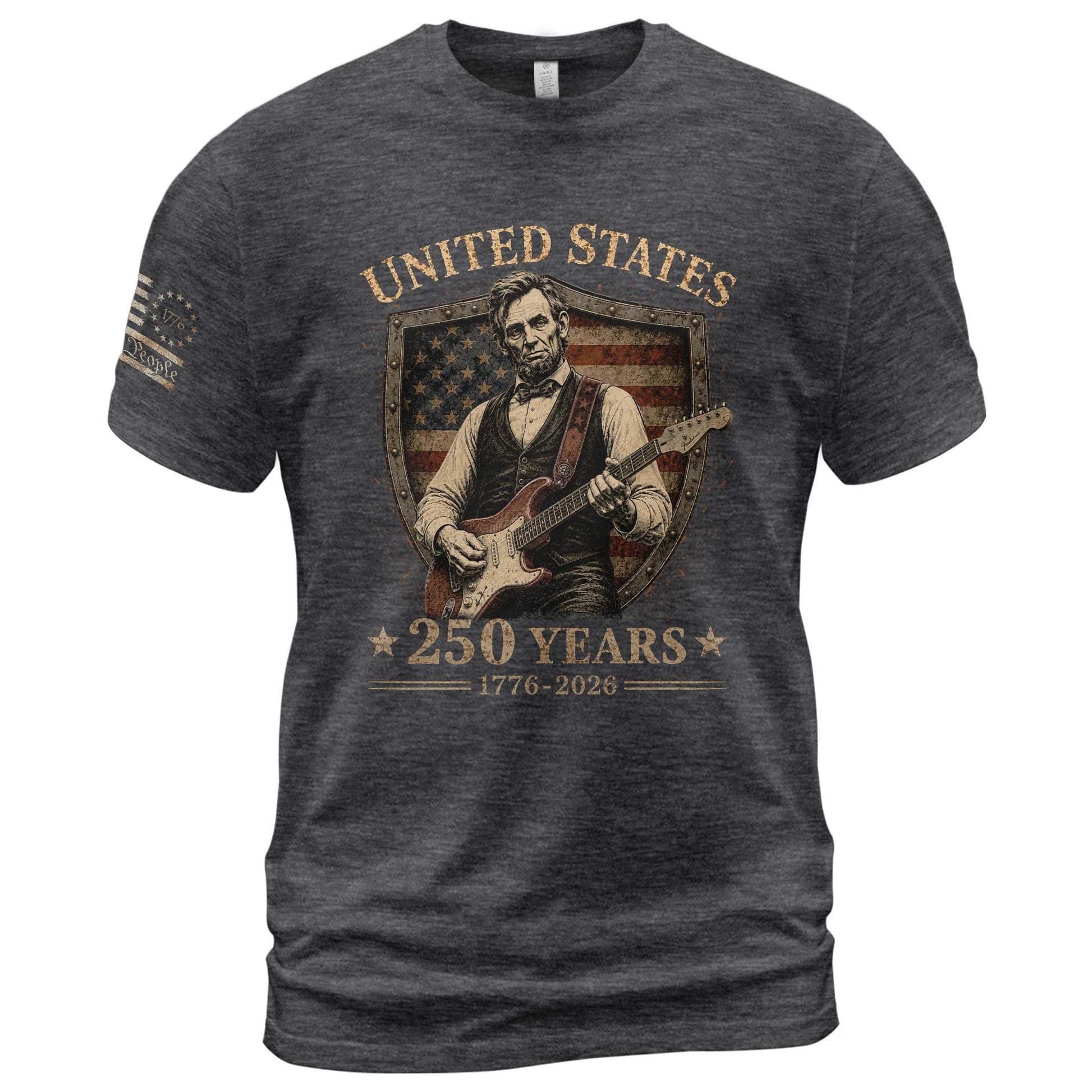 Patriotic Shield Lincoln Guitar Shirt We The People Vintage 1776 2026 US Flag Men Tee - Rust Field Wear